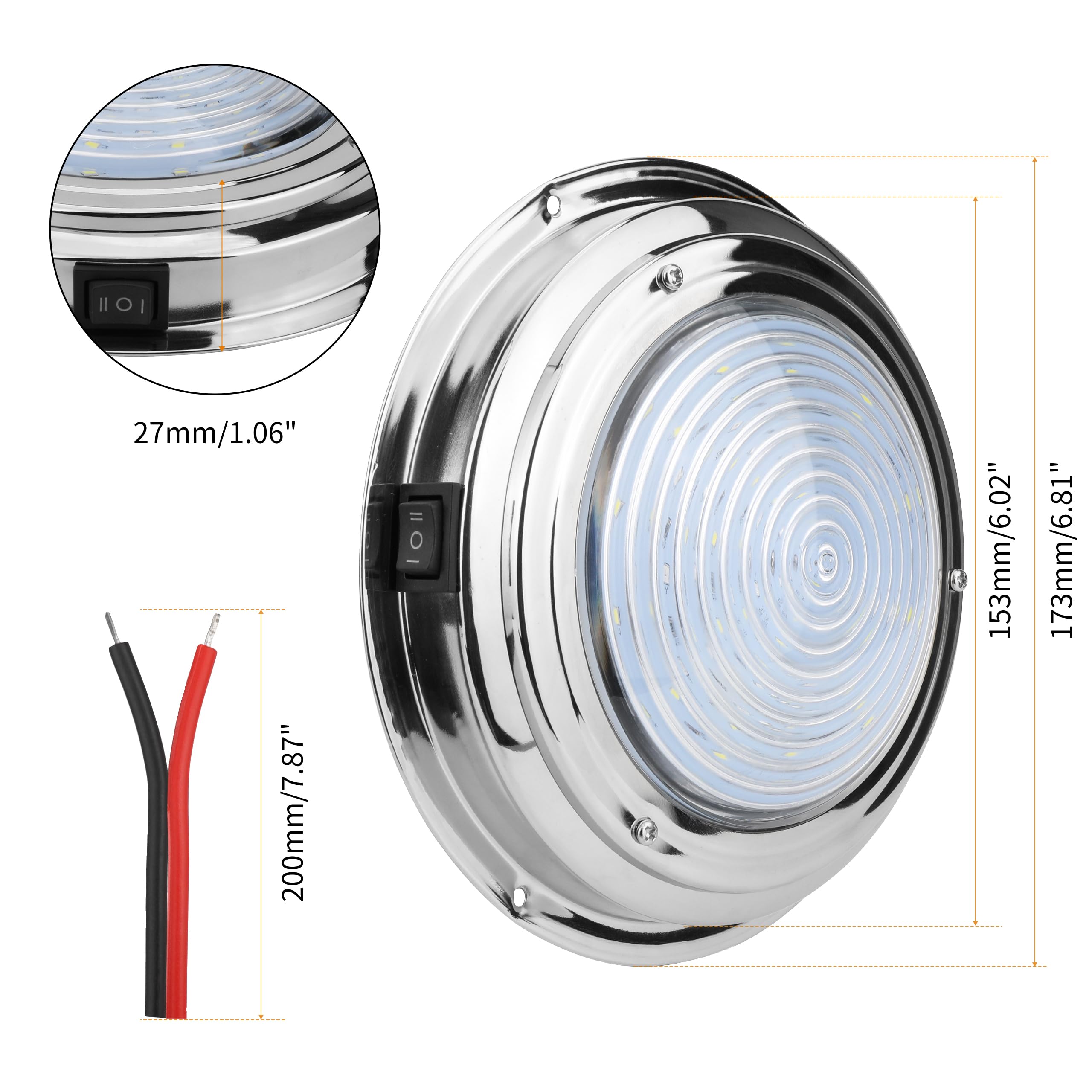 12V LED Marine Boat Dome Light with Toggle Switch - 7