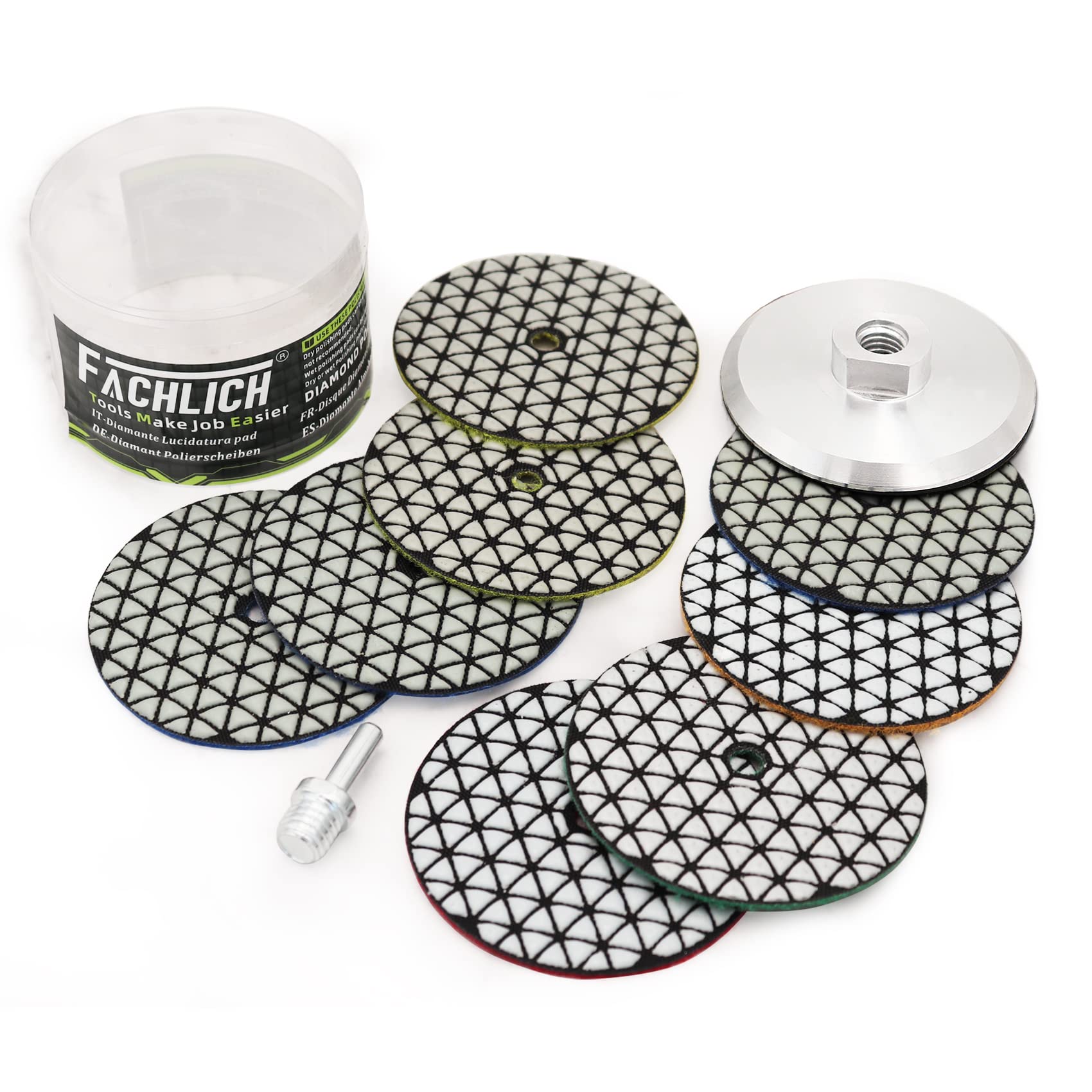 Premium 100mm/4 Inch Dry Diamond Polishing Pads - 10pcs Mixed Grits Kit for Granite, Marble & Quartz Countertops - Professional Sanding & Polishing Discs for Grinders - Perfect for Kitchen Remodeling & Stone Restoration Projects