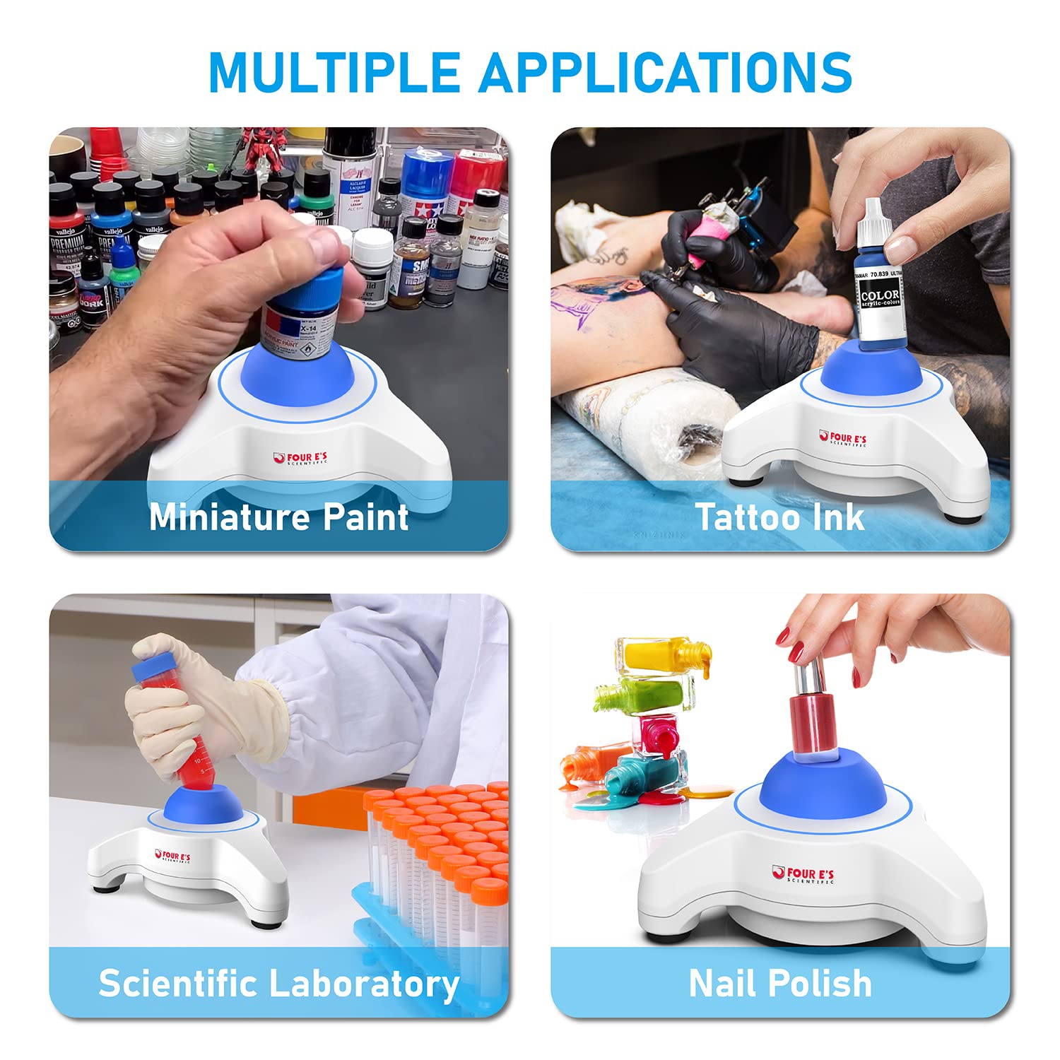 FOUR E'S SCIENTIFIC Mini Vortex Mixer - 5600rpm Lab Vortex Shaker with Touch Control, Portable Paint Mixer for Acrylic Paints, Miniature Models & Nail Polish - Perfect for Hobbyists, Artists & DIY Nail Art