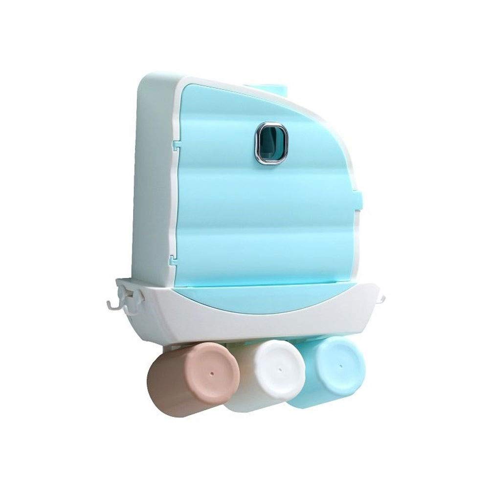 Automatic Toothpaste Dispenser & Toothbrush Holder Set - Wall-Mounted Dustproof ABS Bathroom Organizer with Wash Cup Storage (Blue) | Perfect for Small Bathrooms, Kids' Rooms & Travel Essentials