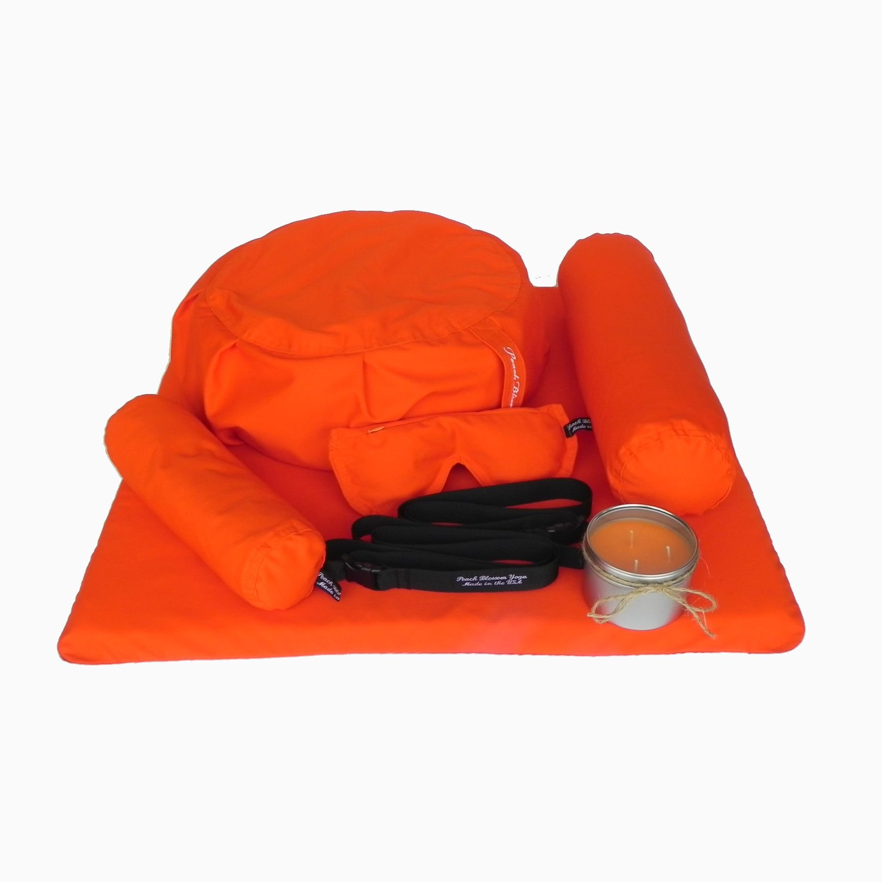 Premium 7-Piece Restorative Yoga Set with Zafu Meditation Pillow, Zabuton Cushion, Eye Pillow, Neck & Back Bolsters, Soy Candle & Strap - Complete Home Yoga Kit for Meditation, Relaxation & Stress Relief