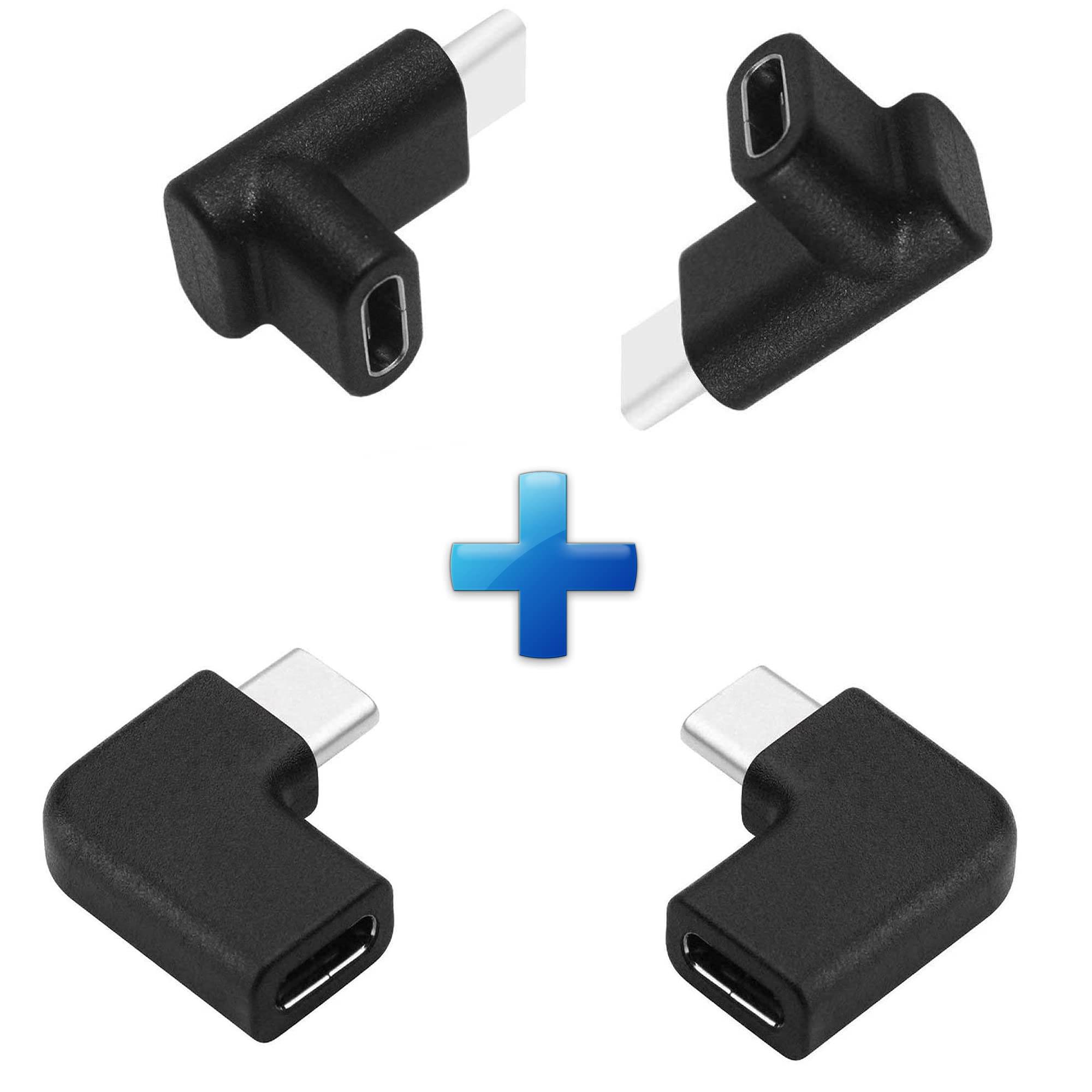 4-Pack USB C Angle Adapter Set - 2 Left/Right & 2 Up/Down 90 Degree Connectors for MacBook, iPad Pro, Galaxy - Perfect for Tight Spaces & Charging in Bed/Car