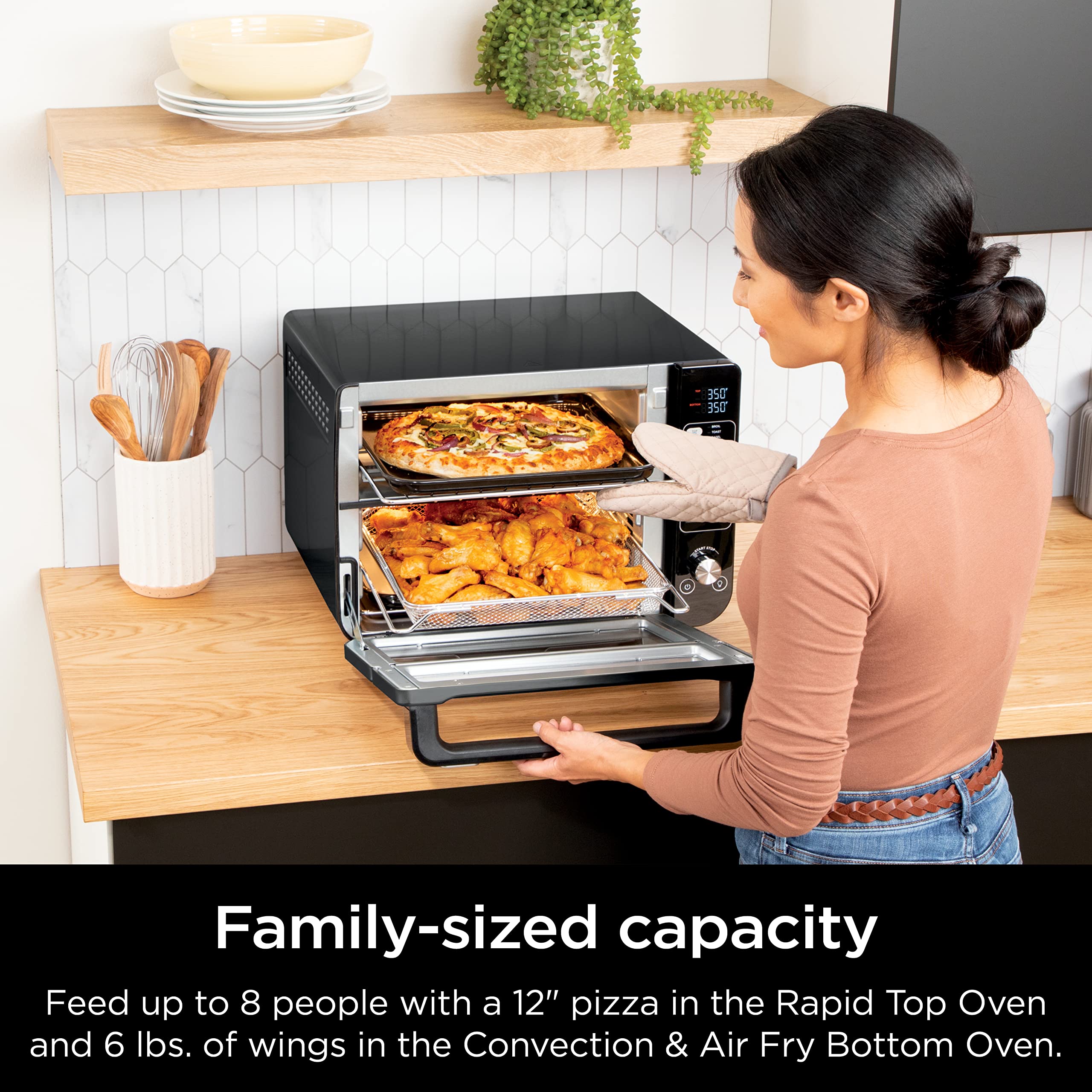 Ninja DCT402BK 13-in-1 Toaster Oven with FlexDoor & Air Fryer - Bake, Roast, Toast, Air Fry, Pizza & More - Smart Finish & FlavorSeal Technology - Perfect for Small Kitchens, Dorms & Quick Family Meals - Black Convection Oven