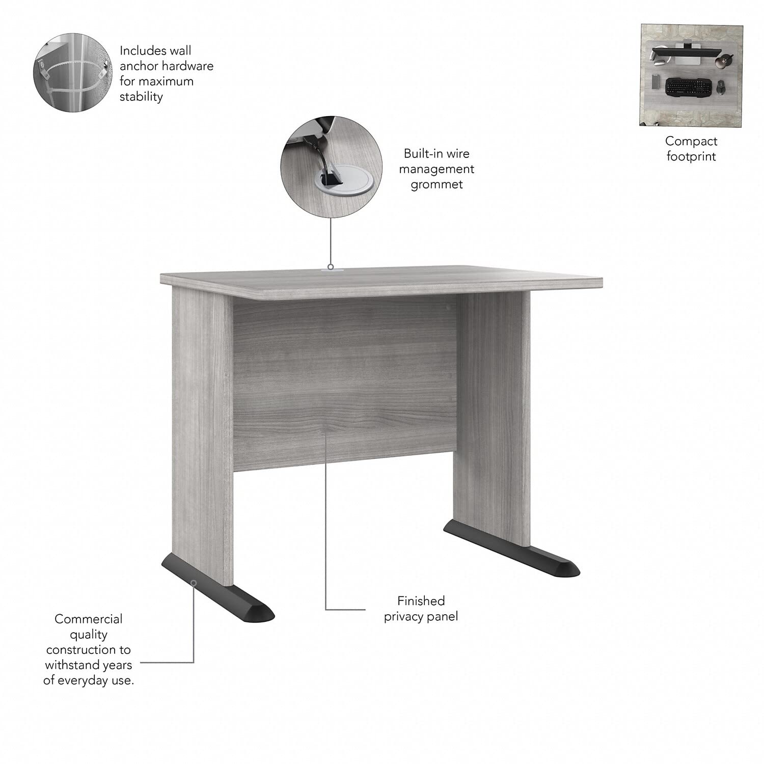 Bush Business Furniture Studio A 36W Small Computer Desk with 3-Drawer Mobile File Cabinet - Platinum Gray Home Office Desk for Small Spaces, Work from Home & Study Use