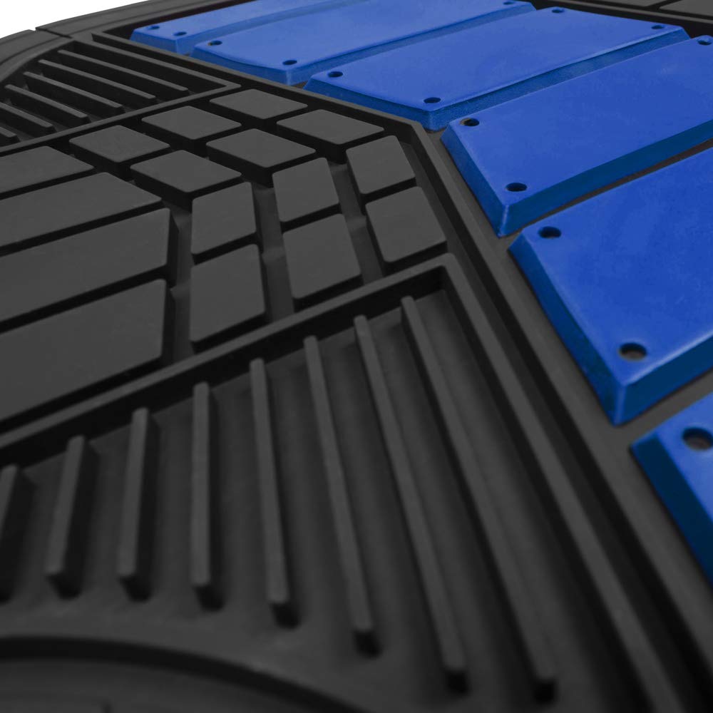 BDK Blue Heavy Duty Universal Fit Car Floor Mats - 4pc Two-Tone Rubber All-Weather Protection for Auto, Van, Truck & SUV - Waterproof Trimmable Interior Liners - Perfect for Rain, Snow & Mud Protection