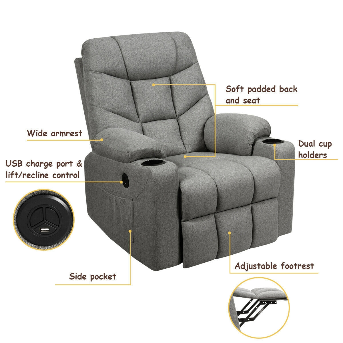 Costway Power Lift Recliner Chair with 8-Point Massage & Heating - Electric Massage Chair for Back Pain Relief - Perfect for Living Room, Home Theater & Elderly Comfort