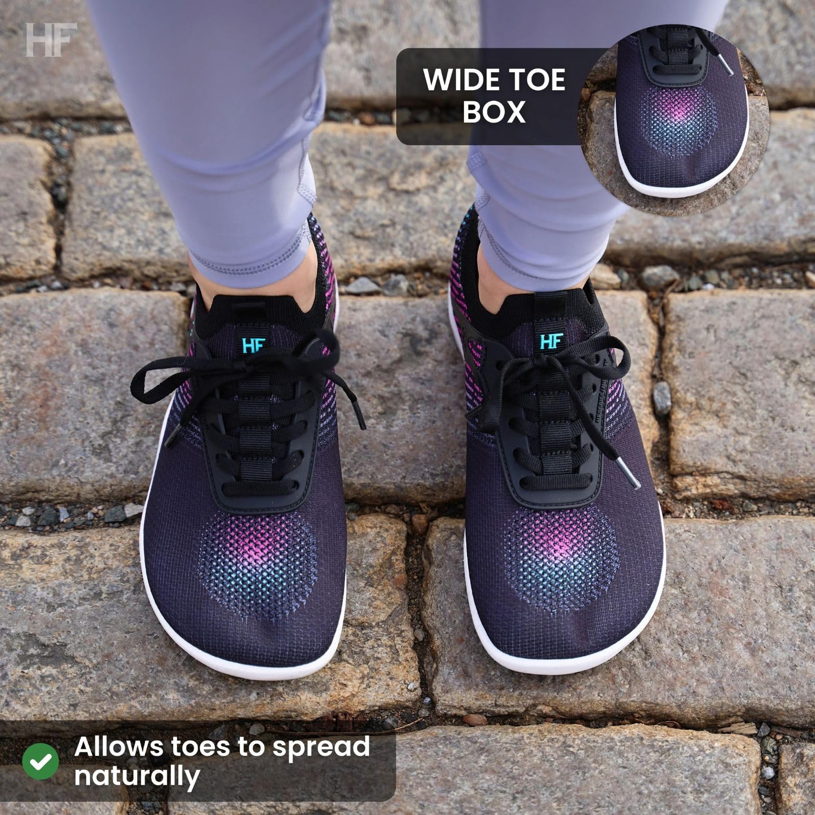 HF Vitality Healthy Ergonomic Barefoot Shoes - Zero Drop Sole, Wide Toe Box, Lightweight & Breathable - Unisex Walking Sneakers for Outdoor Running, Hiking & Natural Movement | Perfect for Trail Adventures, Gym Workouts & Everyday Comfort