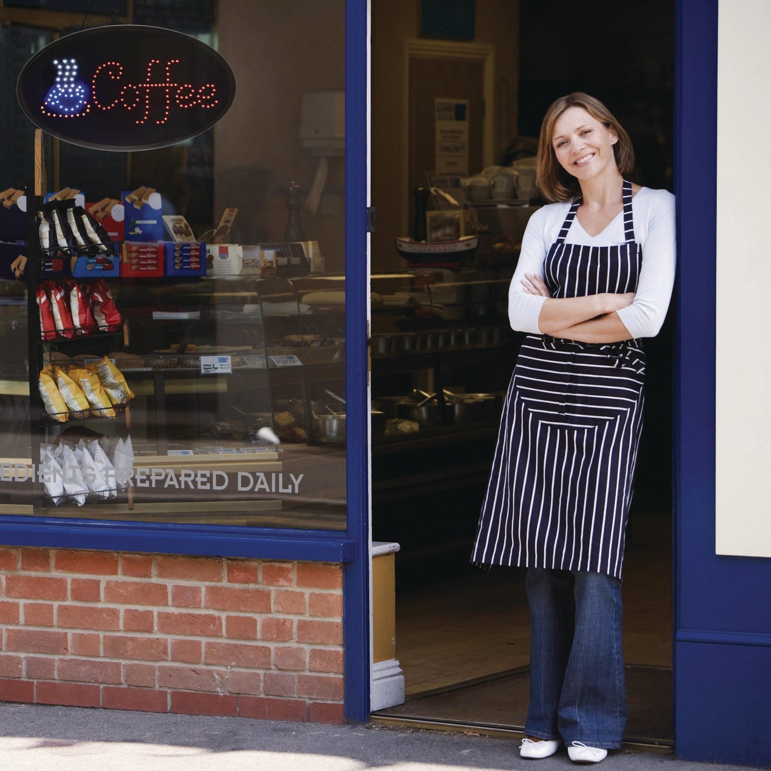 Alpine Industries LED Oval Coffee Sign - 23 x 14 Inches with Black Frame & Blue/Red Graphics - Perfect for Cafés, Restaurants, and Coffee Shops