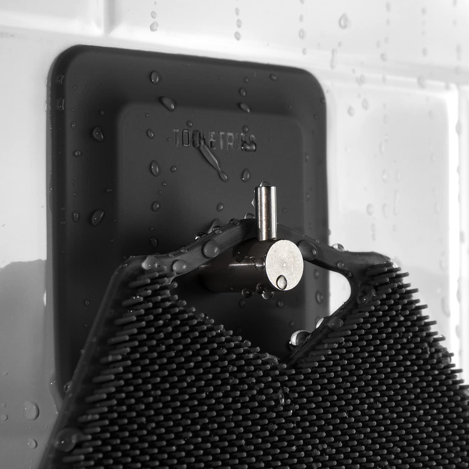 TOOLETRIES Arnold Silicone Shower Hook - Waterproof Bathroom Organizer, Reusable Shower Accessories for Towels & Robes - Space Saving Removable Hooks - Charcoal Gray - Perfect for Bath, Gym & Dorm Room Organization