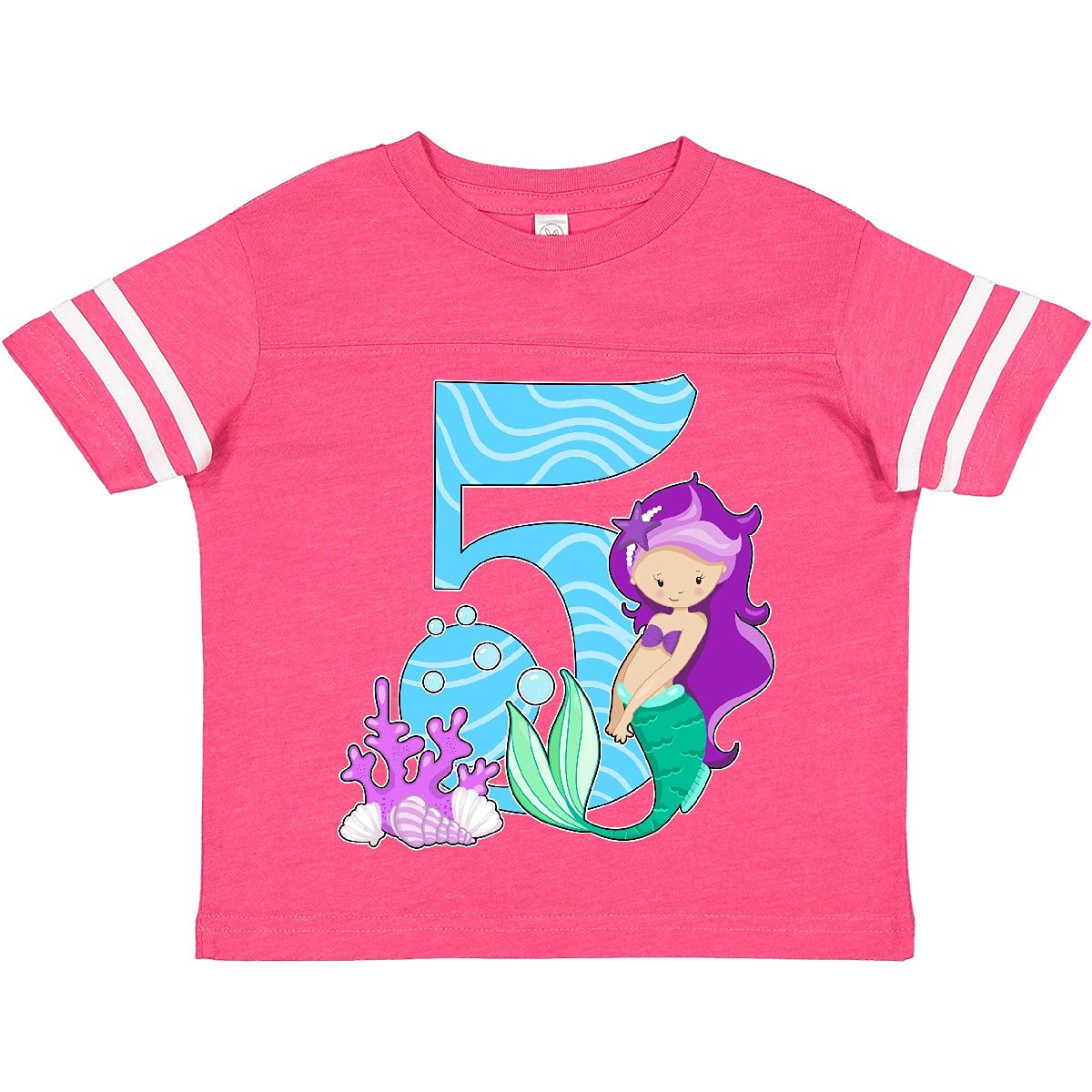 Inktastic Fifth Birthday Mermaid Toddler T-Shirt - Cute Girls' Mermaid Themed Birthday Outfit for 5 Year Olds - Perfect for Birthday Parties, Beach Days & Playdates
