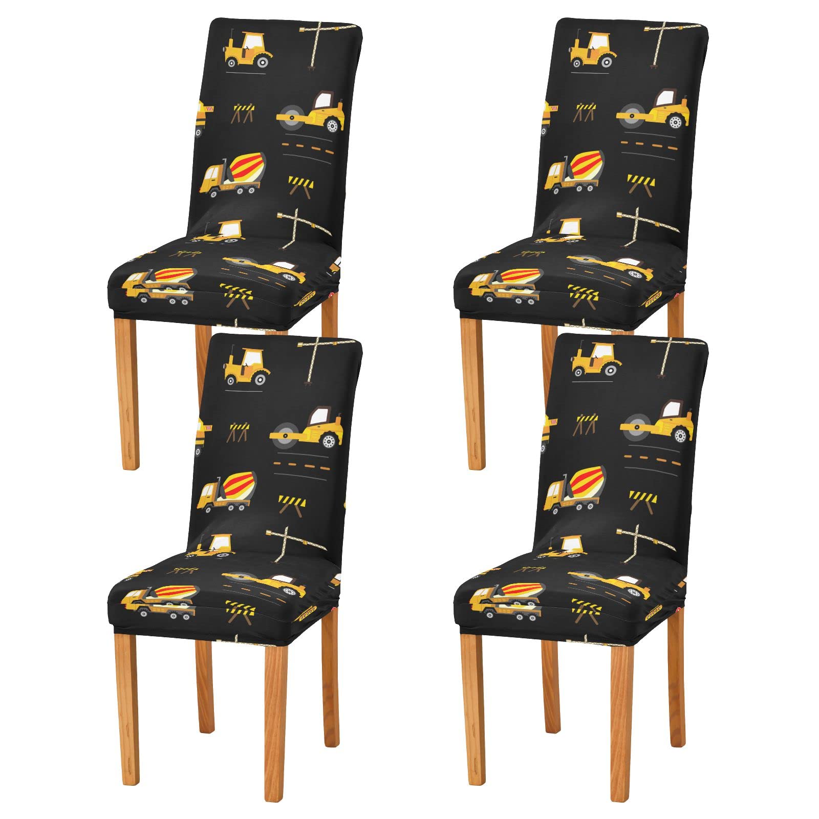 Washable Stretch Parsons Chair Slipcovers Set of 2 - Cute Construction Machinery Design for Kids, Durable Kitchen & Dining Room Chair Protector Covers - Perfect for Home, Hotel, Wedding & Party Decor