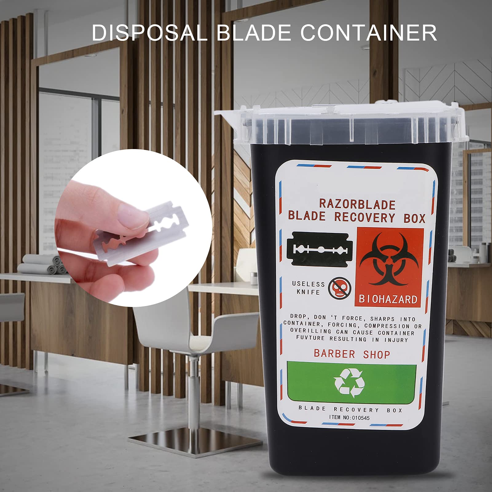 Sharps Disposal Container for Barber Shop & Salon - Safe Razor Blade Disposal Box with Secure Lid (Black) | Ideal for Hair Salons, Tattoo Parlors, and Medical Offices