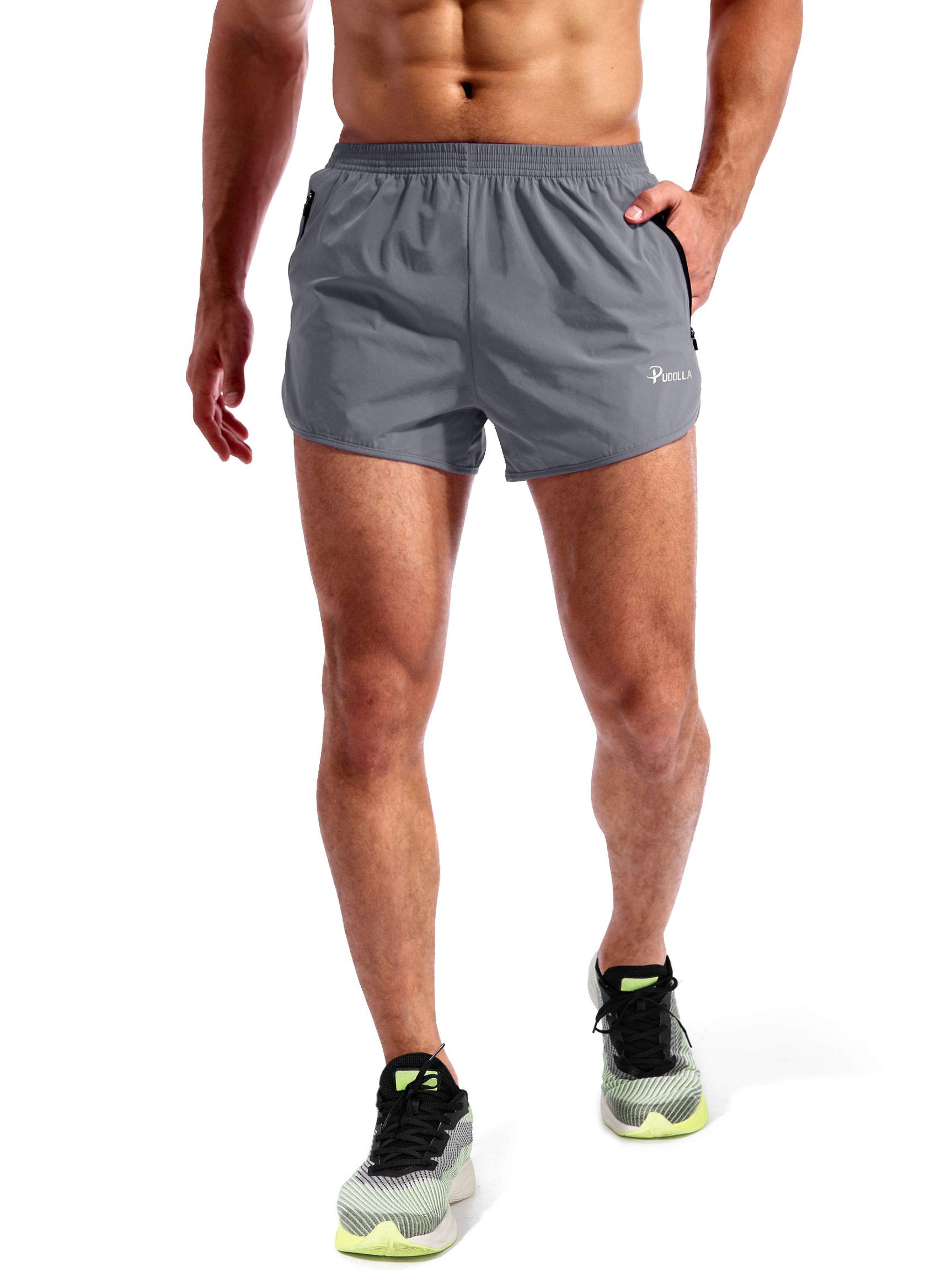 Pudolla Men's 3 Inch Running Shorts - Quick Dry Gym Workout Shorts with Zipper Pockets | Lightweight Athletic Shorts for Jogging, Training & Outdoor Sports
