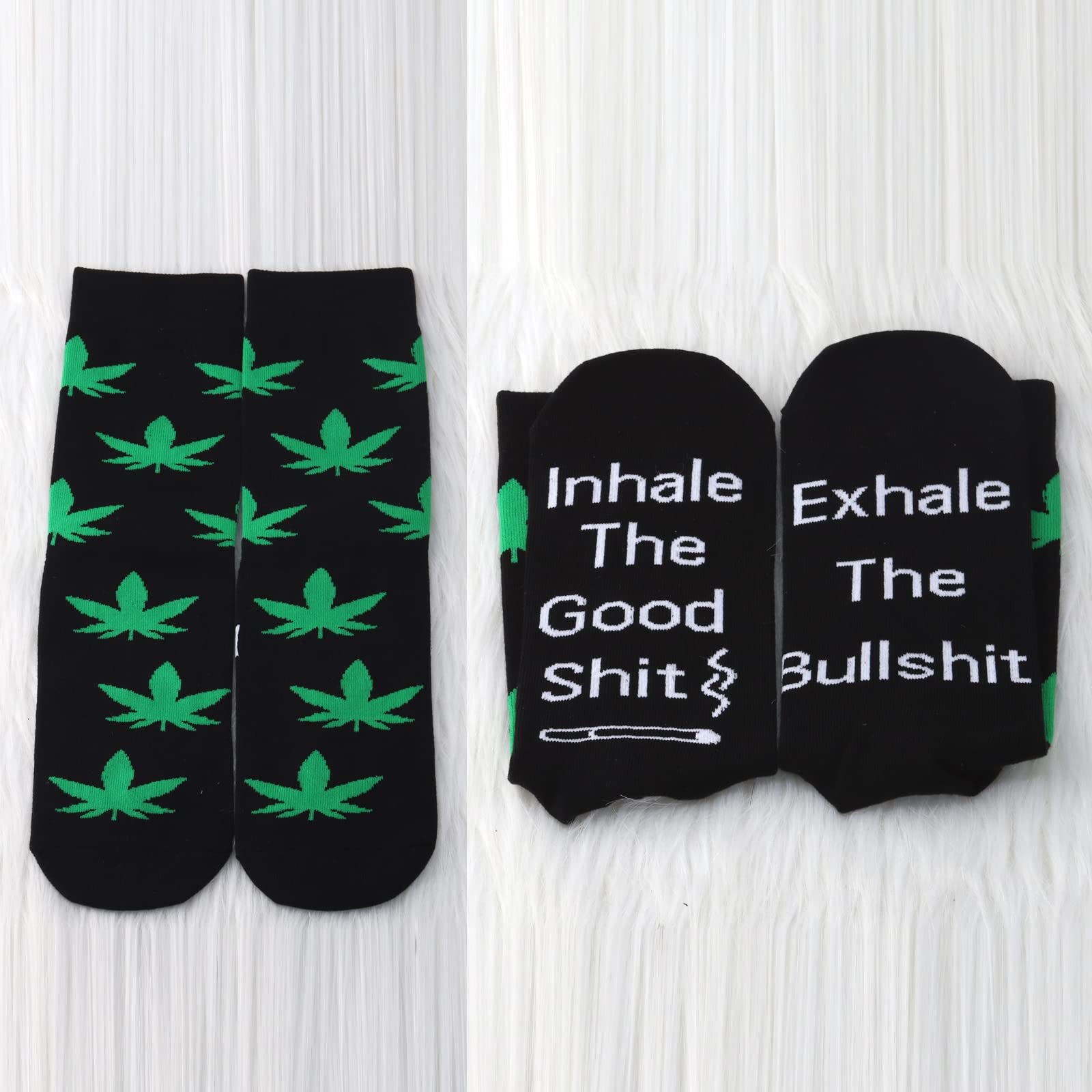 MBMSO Marijuana Weed Socks 2 Pairs - Funny Stoner Socks with 'Inhale the Good Shit Exhale the Bullshit' Design - Perfect Cannabis Gifts for 420 Lovers - Great for Parties, Festivals & Relaxing at Home