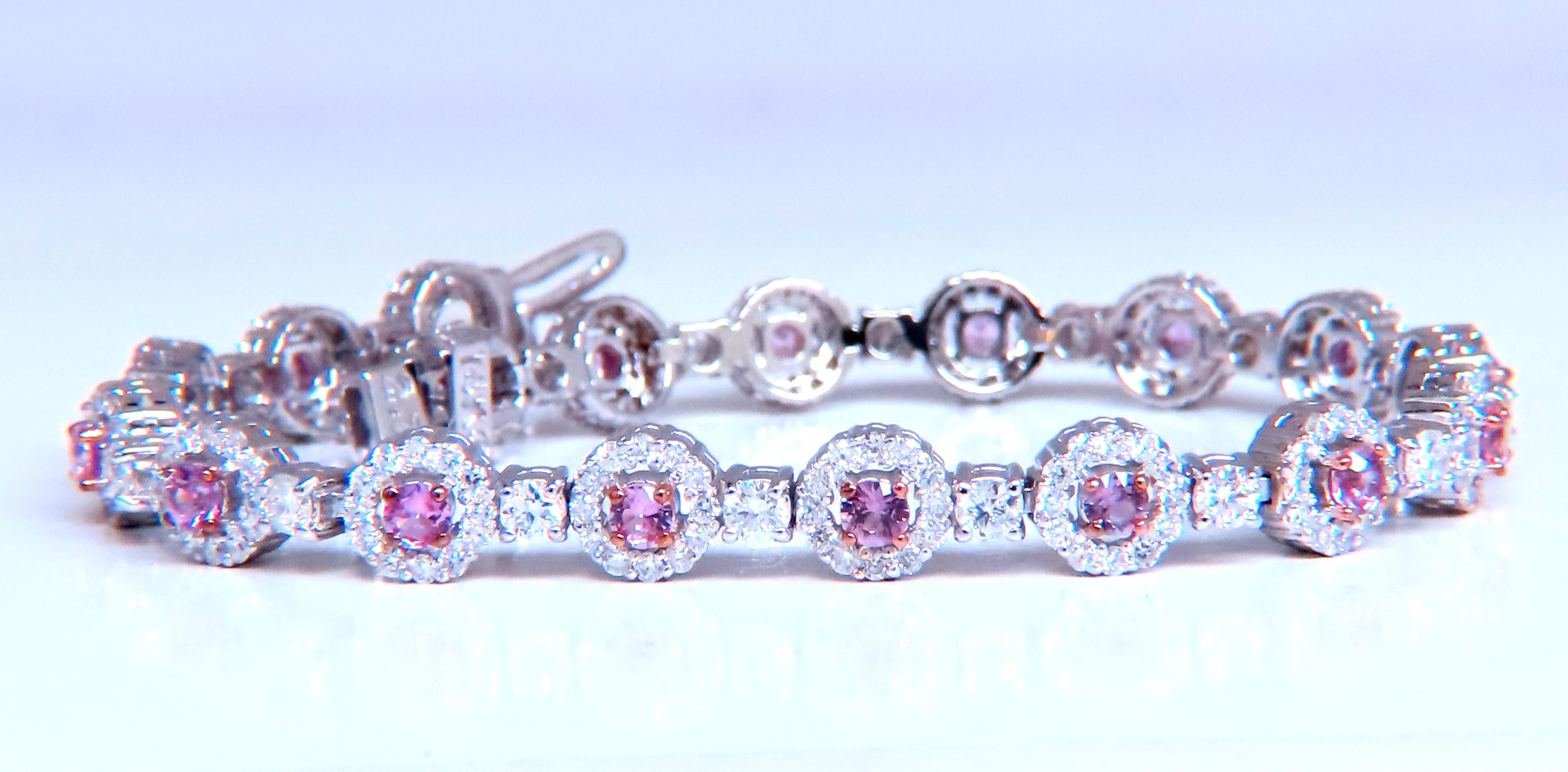 Natural Pink Sapphire and Diamond Tennis Bracelet in 14K Gold - Elegant Jewelry for Women, Perfect for Weddings, Parties & Special Occasions