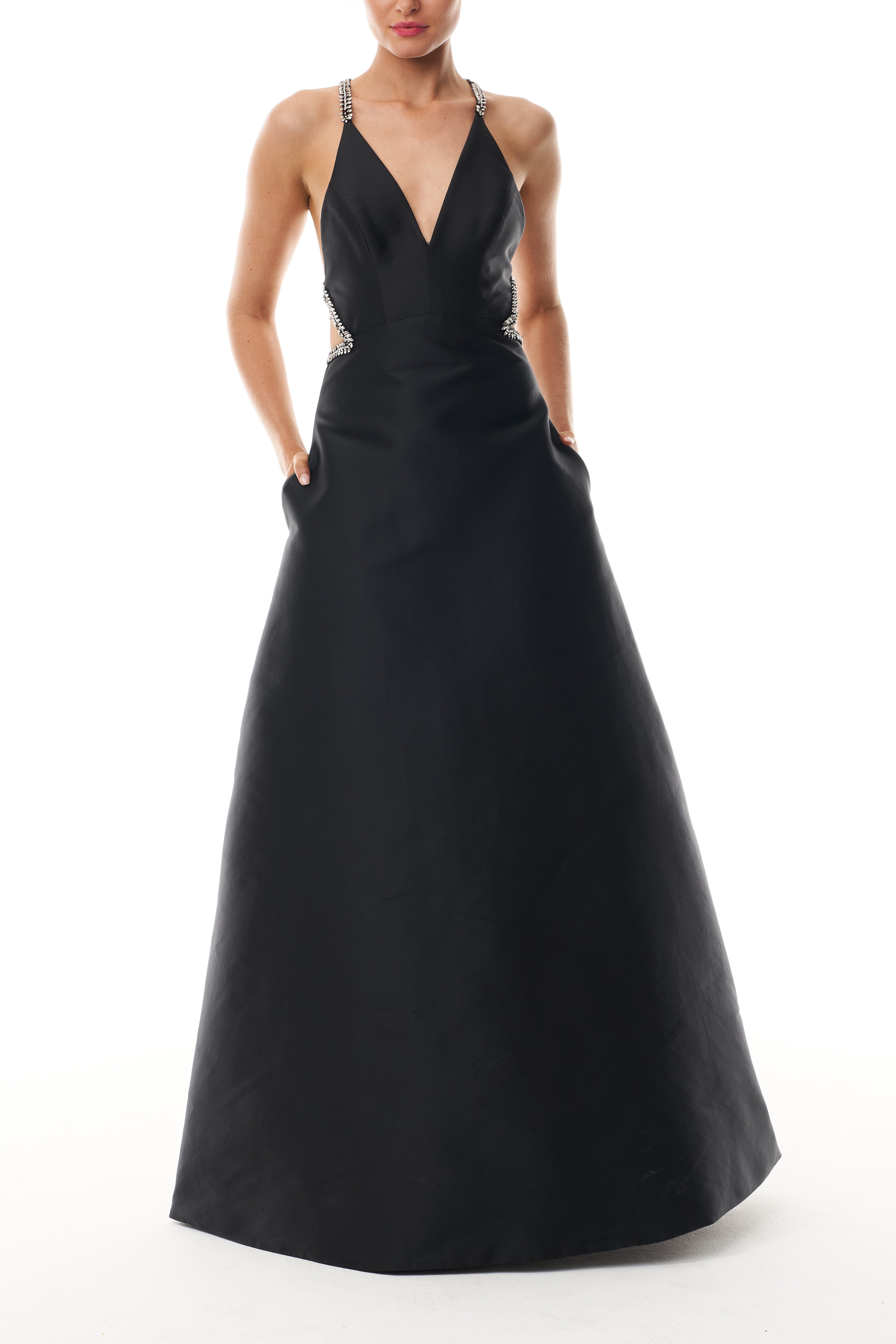 Elegant Noir Crystal Cutout Ball Gown - Sexy Black Evening Dress for Prom, Wedding & Formal Events