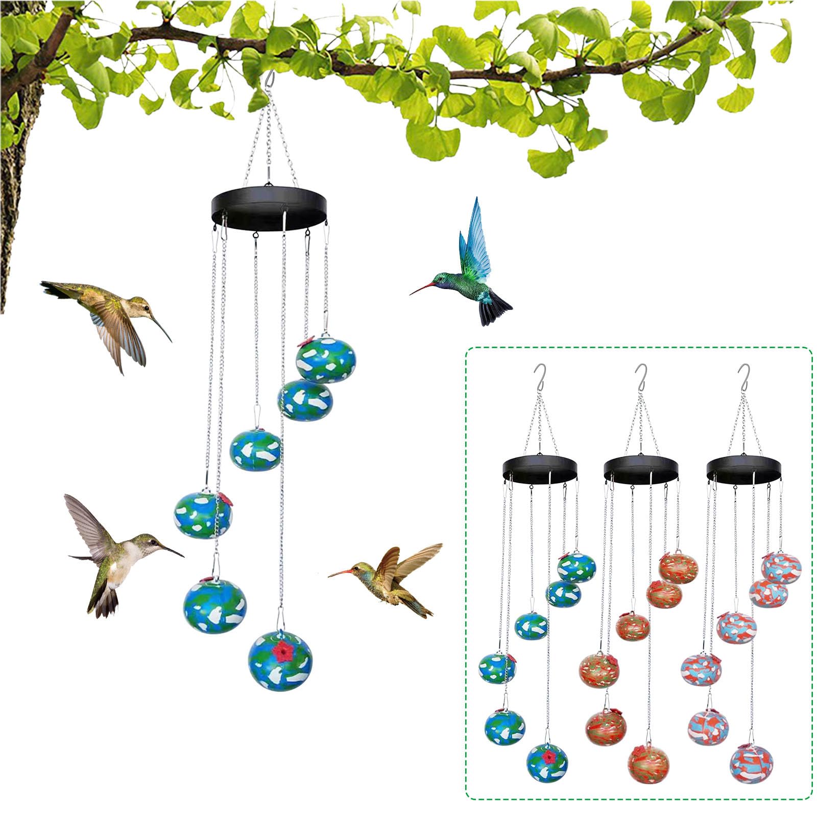 2024 New Hummingbird Wind Chime Feeder - Outdoor Garden Decor with Charming Wind Chimes for Patio, Yard & Backyard | Perfect for Attracting Hummingbirds & Adding Relaxing Ambience to Outdoor Spaces