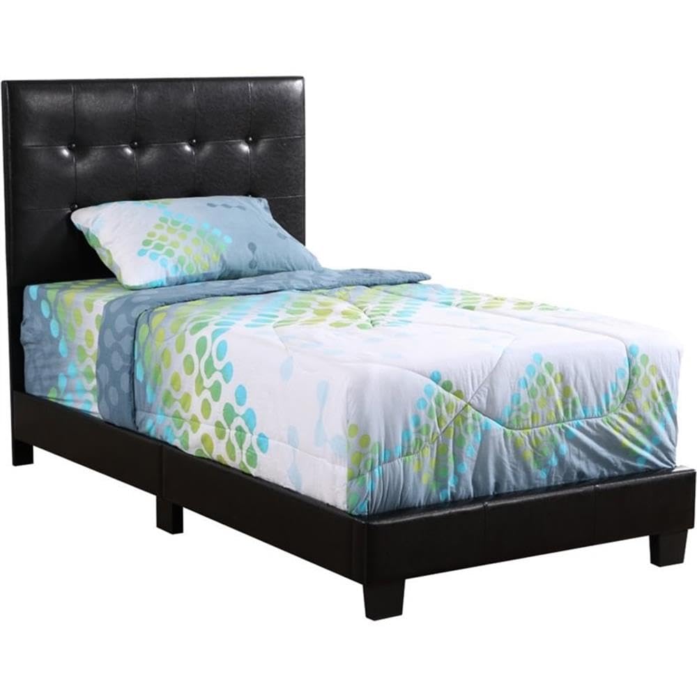 Glory Furniture Caldwell Faux Leather Twin Bed Frame - Black PU Leather Upholstered Platform Bed with Wooden Slats - Perfect for Kids Rooms, Guest Bedrooms & Small Spaces