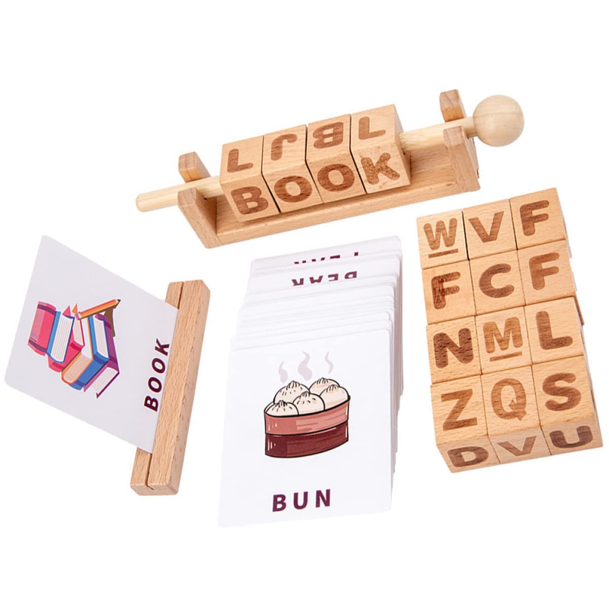 Wooden Spelling & Counting Learning Toy Set - Educational Wooden Playset with Flashcards for Kids - Develop Cognitive Skills, Early Childhood Learning - Perfect for Homeschooling, Classroom & Montessori Activities