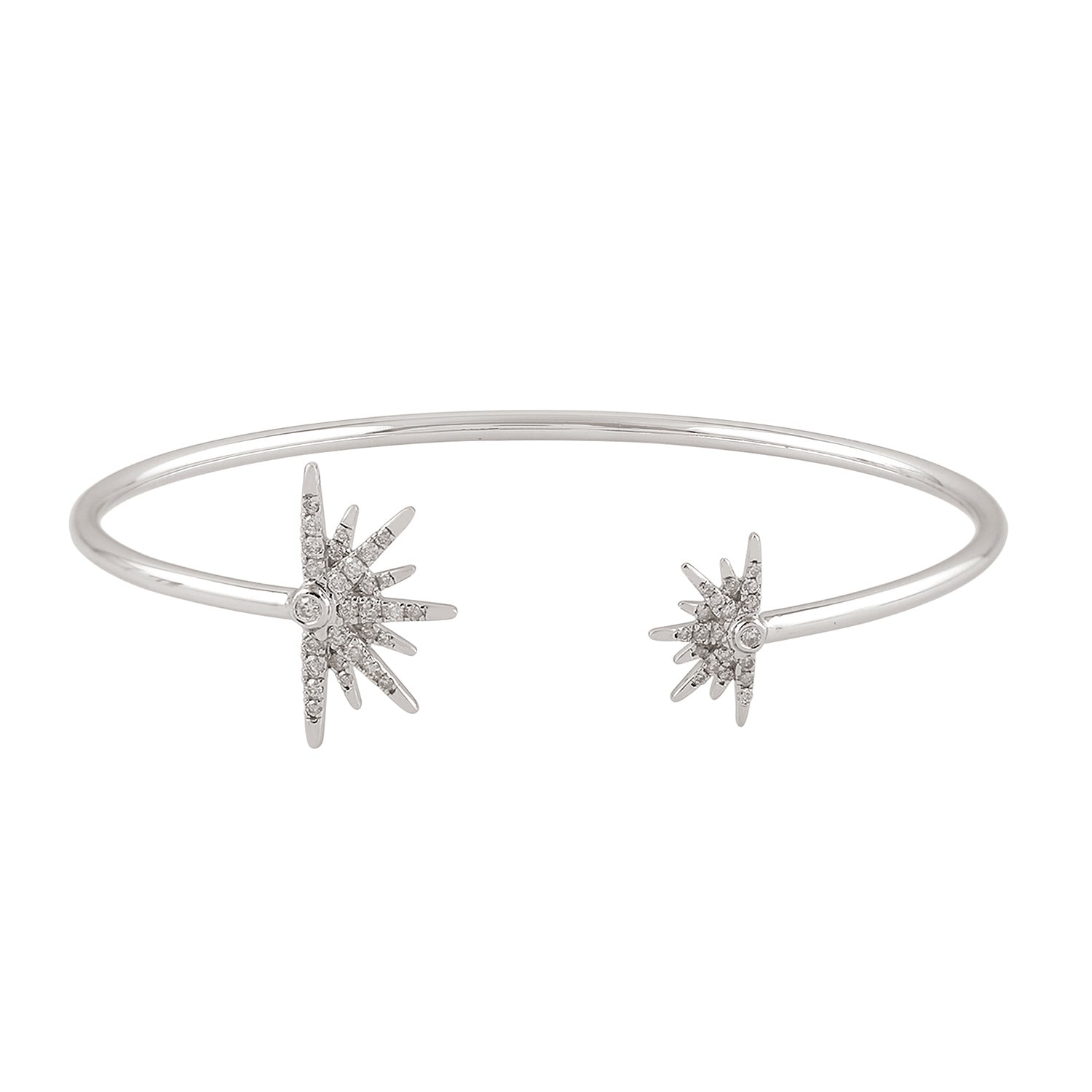 14K White Gold Pave Natural Diamond Half Starburst Cuff Bracelet for Women | Elegant Wedding, Anniversary & Evening Party Jewelry Gift