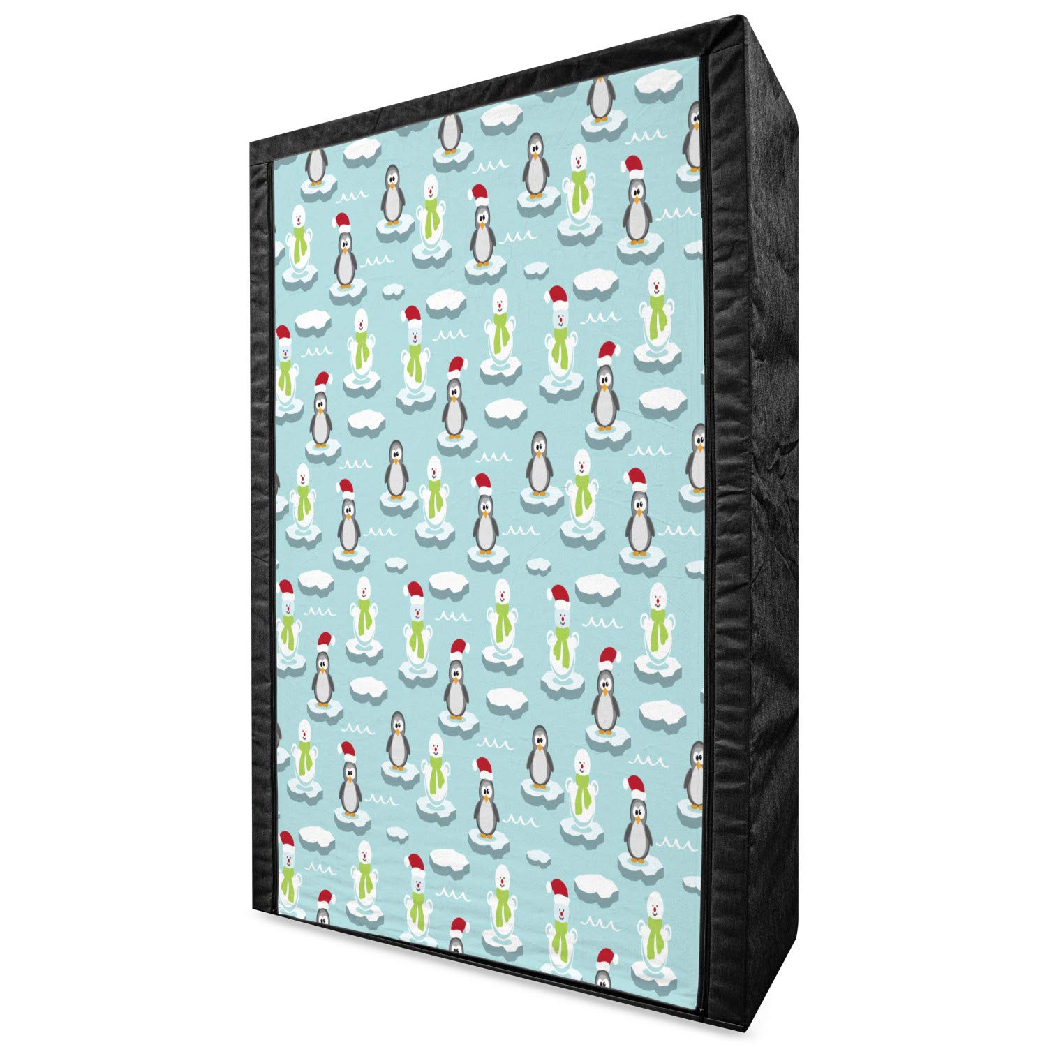 Ambesonne Funny Portable Fabric Wardrobe - Penguins & Snowmen on Ice Floes Antarctica Cartoon Design, Multicolor Clothing Organizer with Shelves (42.5 Inch) - Perfect for Kids' Room, Dorm Storage & Seasonal Clothes Organization