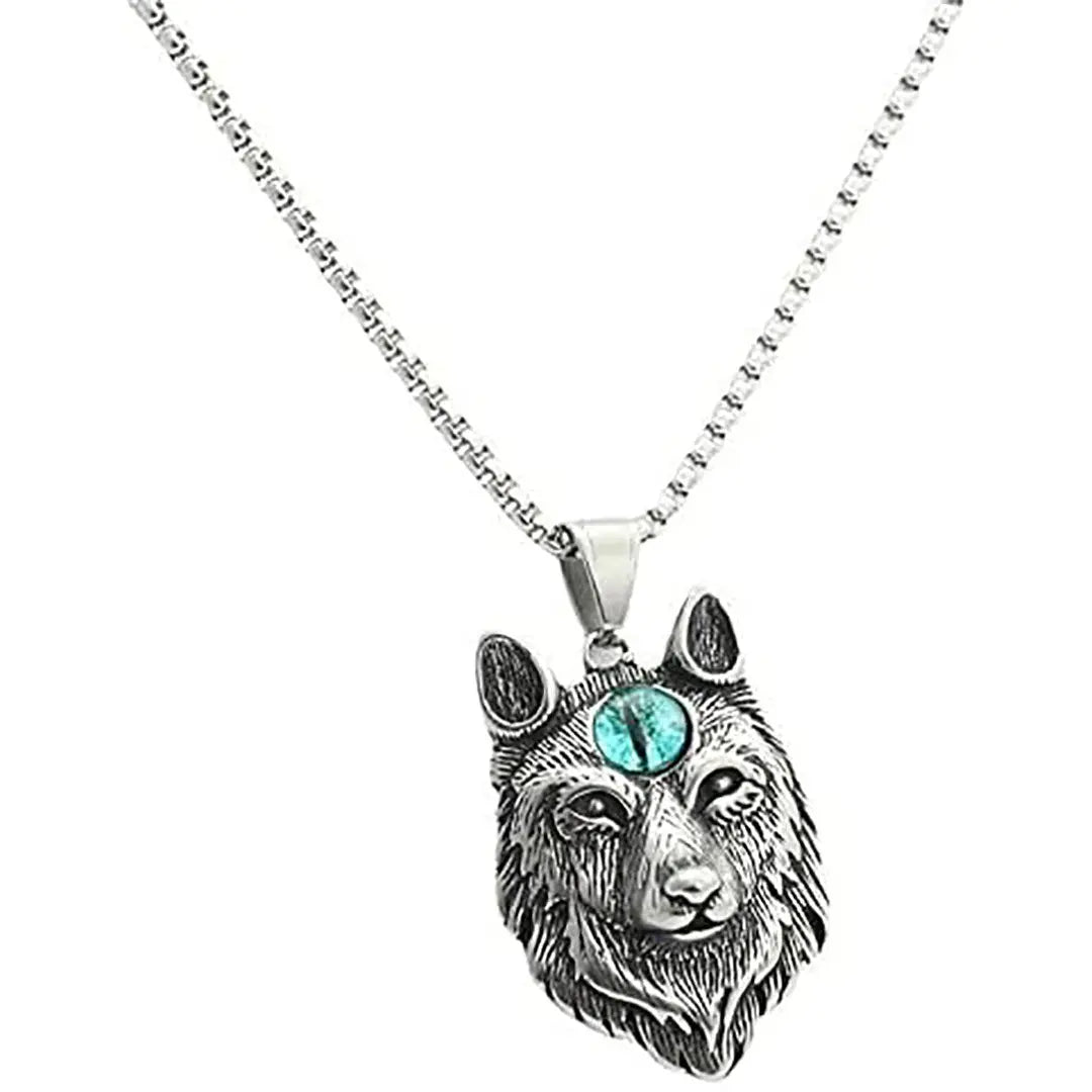 GoSteel Men's Direwolf Evil Eye Pendant Necklace - Stainless Steel Protection Amulet for Men - Perfect for Gifts, Fashion & Spiritual Protection
