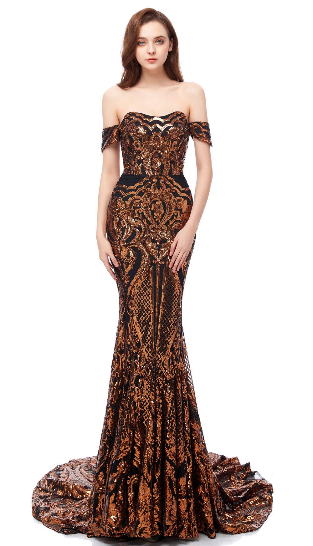 Elinadress Women's Off Shoulder Sequin Evening Party Maxi Dress Mermaid Prom Gown - Elegant Formal Gown for Weddings, Galas & Special Occasions