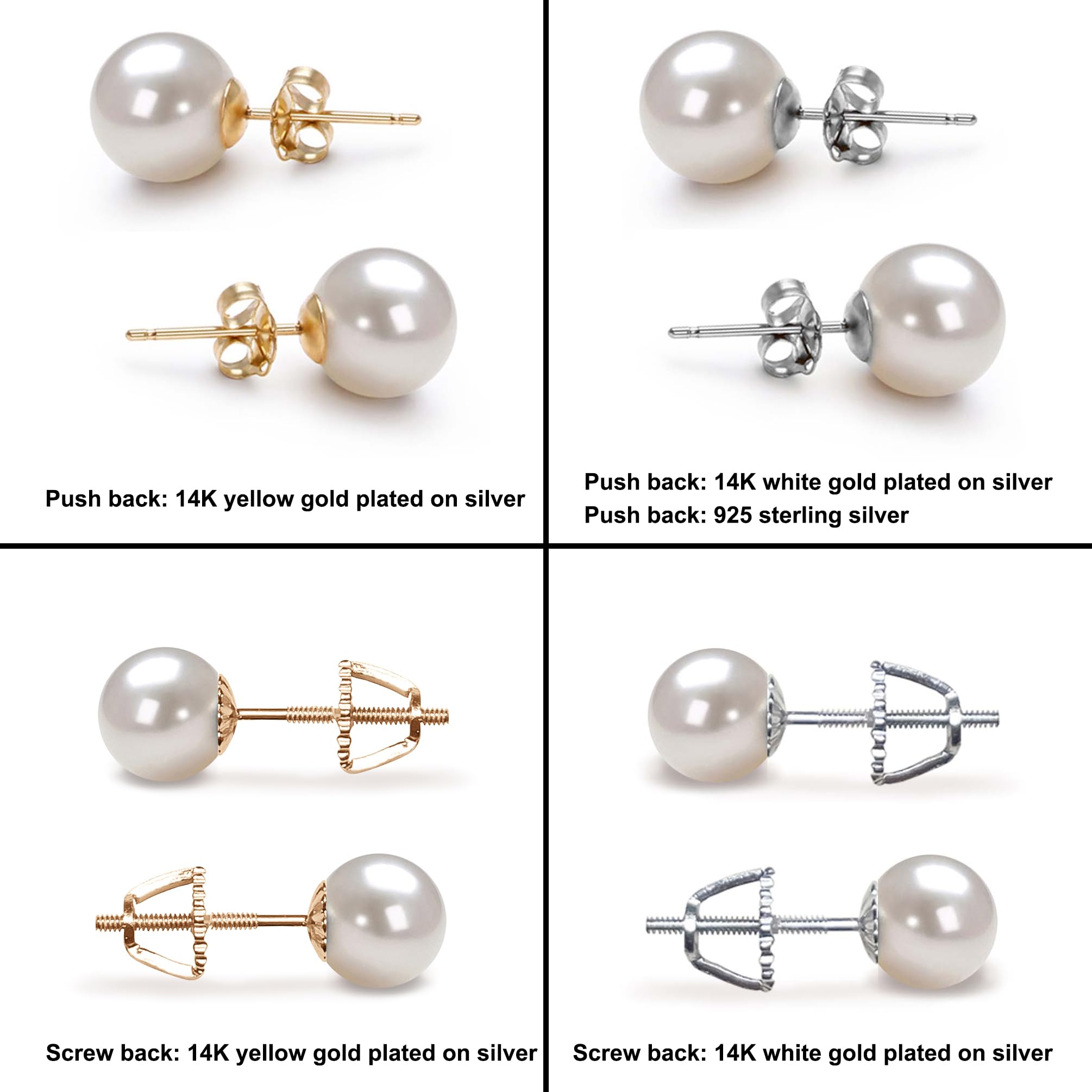 AAA Grade 5-10mm Japanese Freshwater Cultured Pearl Stud Earrings for Women - Sterling Silver Settings with Jewelry Gift Box - Elegant Pearl Jewelry for Weddings, Parties & Special Occasions - Orien Jewelry