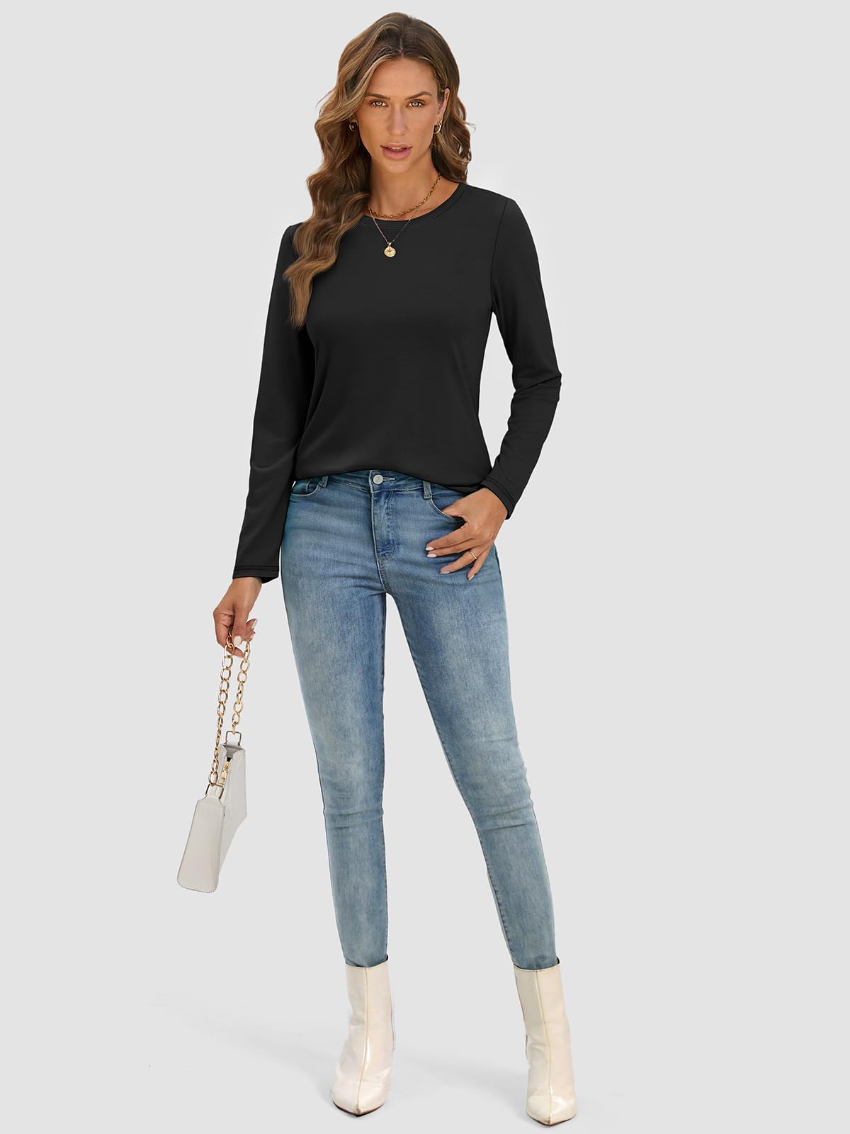 ATHMILE Women's Long Sleeve Basic T-Shirt - Trendy Fall & Spring Casual Top for Business, Beach Vacation & Workout | 2025 Fashion | Perfect for Office Wear, Travel & Gym