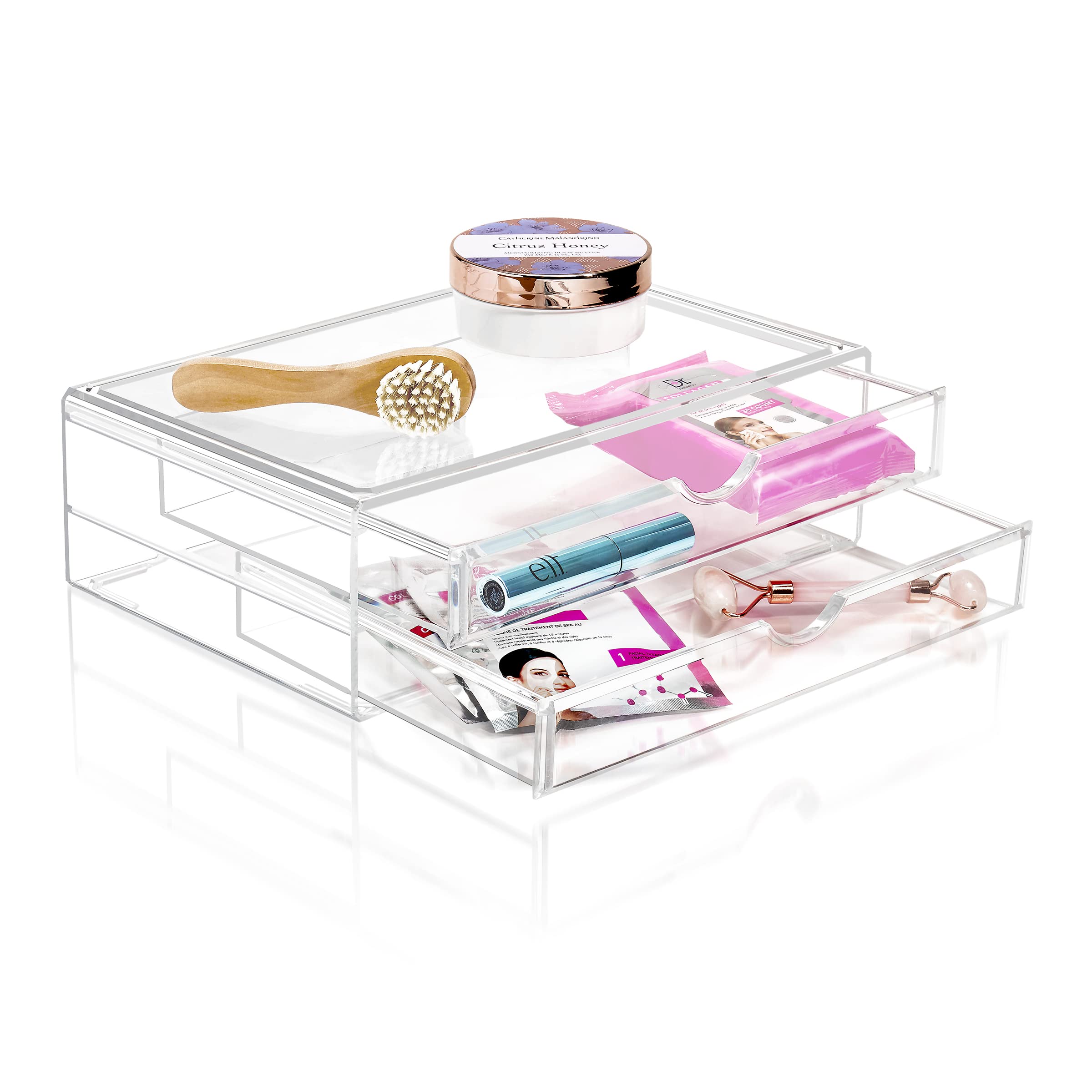 Sorbus Large Stackable Acrylic Drawers - 2-Piece Clear Storage Organizer for Makeup, Nail Polish, Hair Accessories & Beauty Supplies - Vanity & Bathroom Countertop Organizer - Perfect for Bedroom, Salon & Travel Beauty Storage