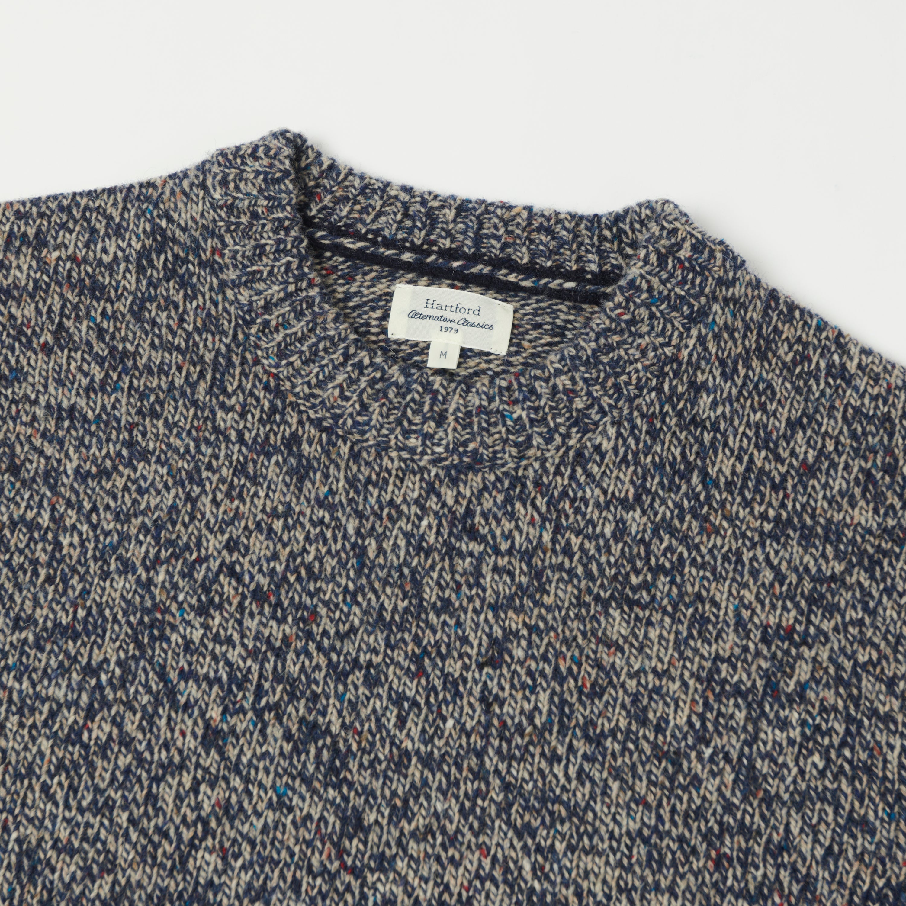 Hartford 'Marl' Crew Neck Knitted Sweater for Men - Soft Indigo Marl Cotton Blend Pullover for Casual Wear & Fall Fashion