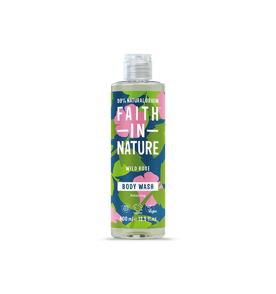 Faith In Nature Balancing Wild Rose Body Wash - Natural & Vegan Body Cleanser for Dry & Sensitive Skin - Perfect for Daily Shower & Relaxing Bath Time