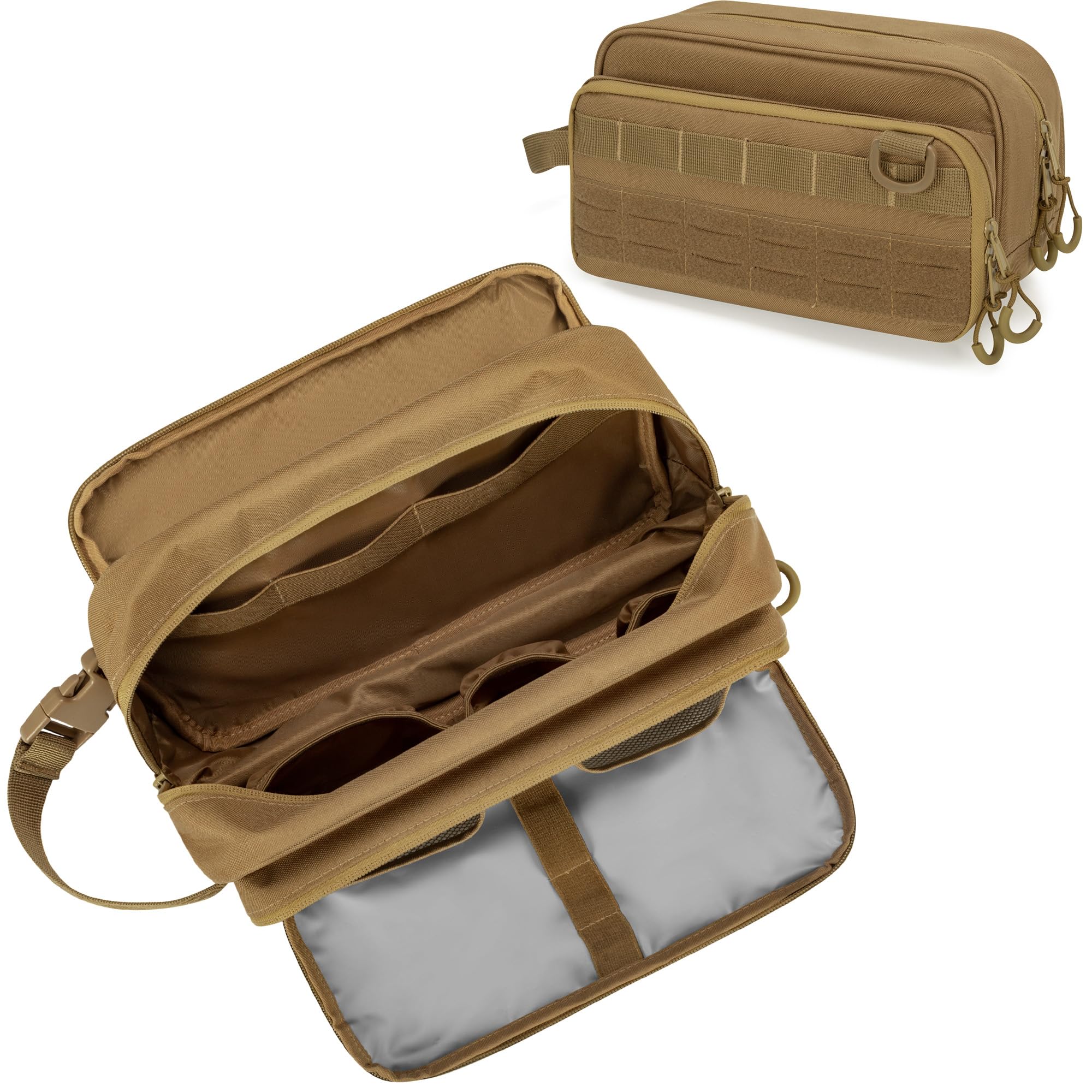 Tactical Toiletry Travel Bag for Men - Waterproof Dopp Kit & Shaving Organizer Case | Compact Grooming & Shower Essentials Storage | Durable Khaki Design (Empty Bag Only) - Perfect for Camping, Gym & Business Travel Accessories