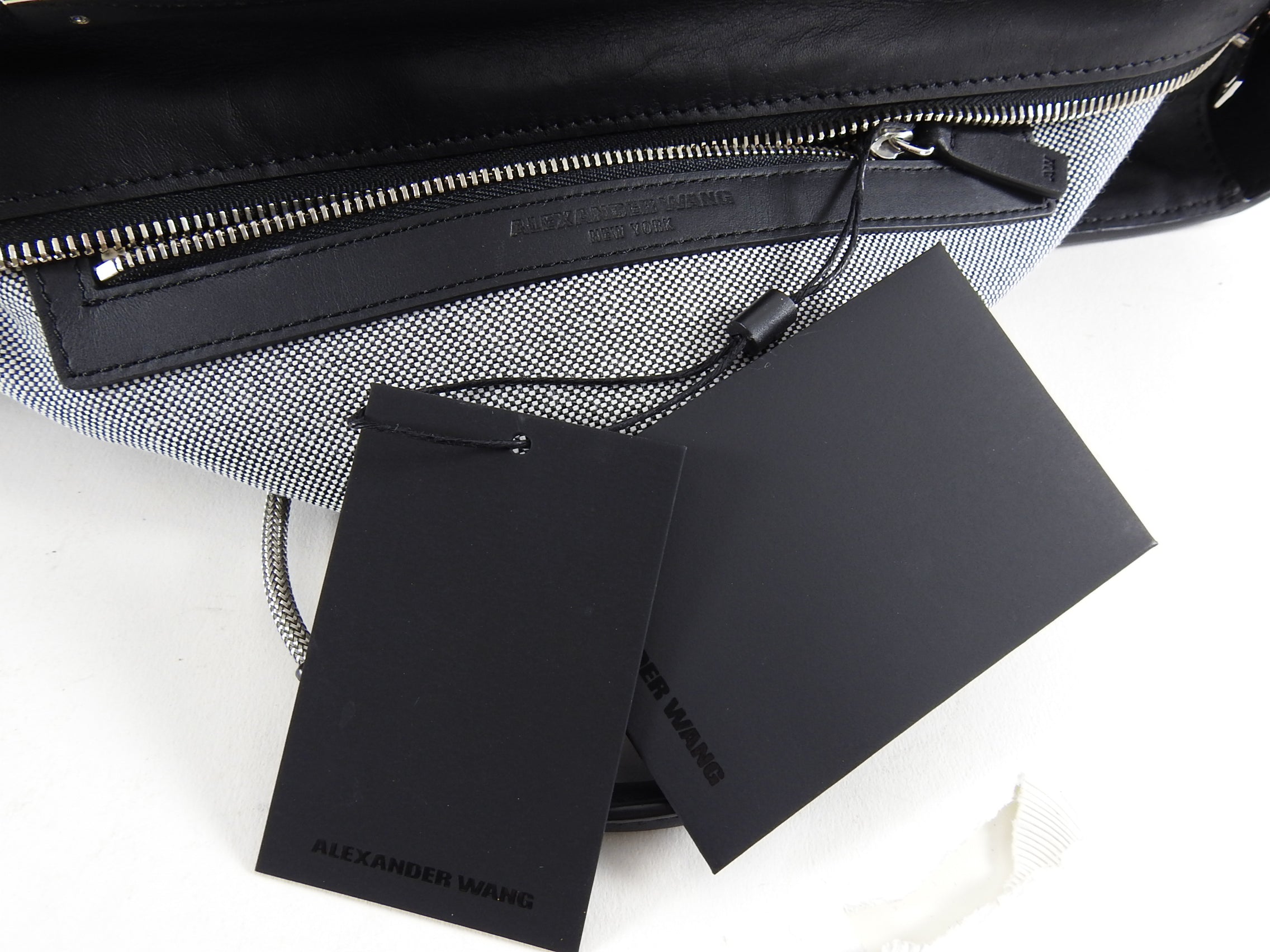 Alexander Wang Black Leather Zip Top Tote Bag with Logo Letters - Stylish Designer Handbag for Work, Travel & Everyday Use