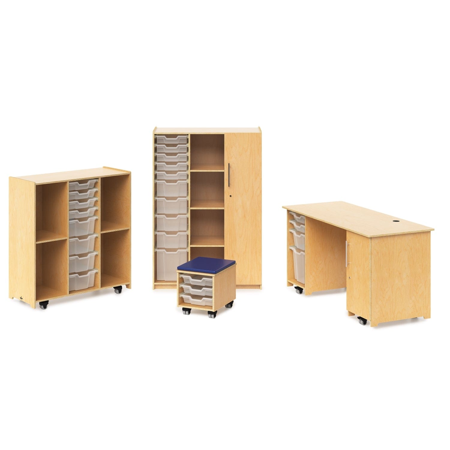 Teacher's Wardrobe with Trays & Locking Door - Classroom Storage Cabinet for School Supplies & Teaching Materials
