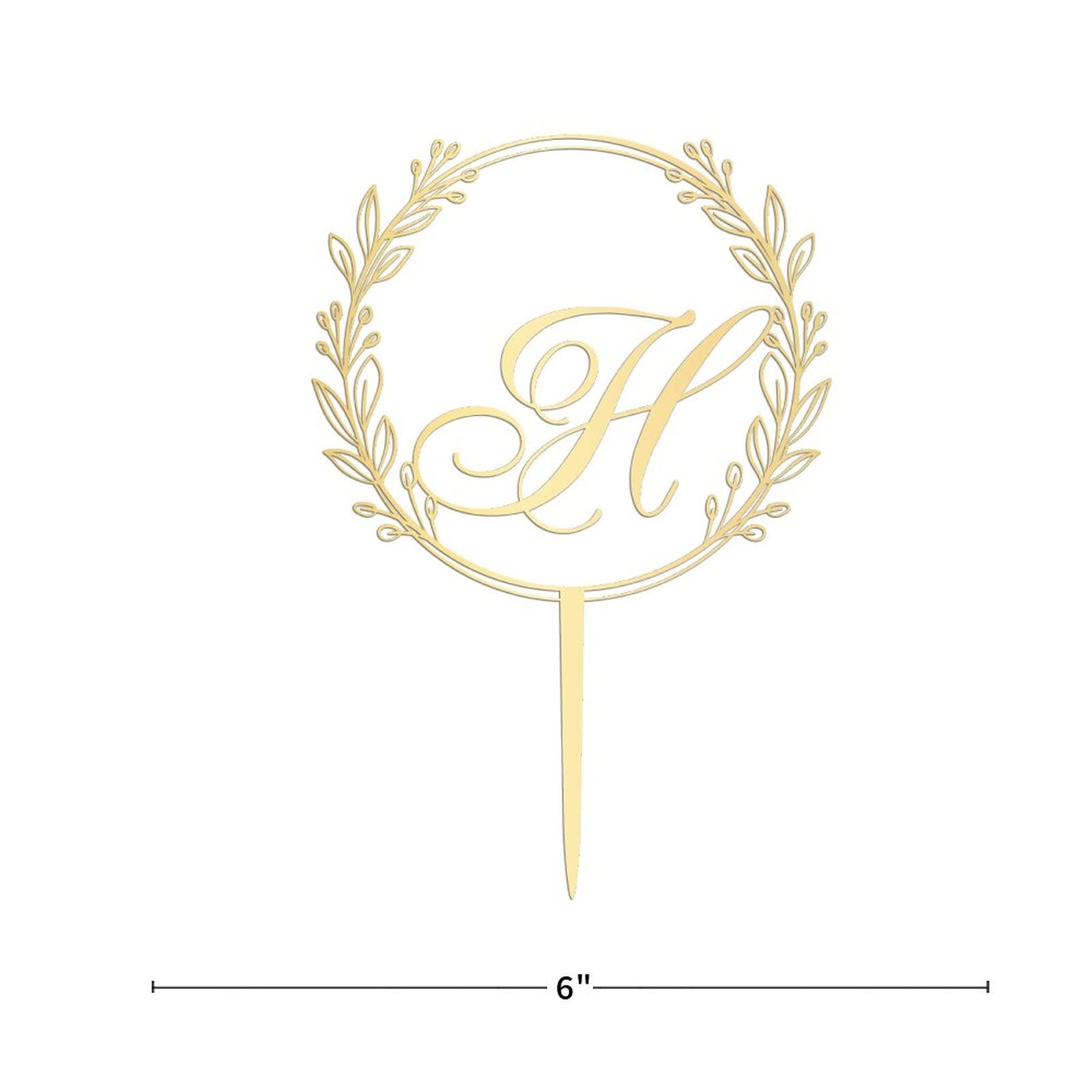 Personalized Gold Acrylic Letter H Cake Topper - Elegant Wreath Design for Wedding, Anniversary, Birthday Party Cake Decorations | Perfect for Custom Cakes, Cupcakes & Dessert Displays