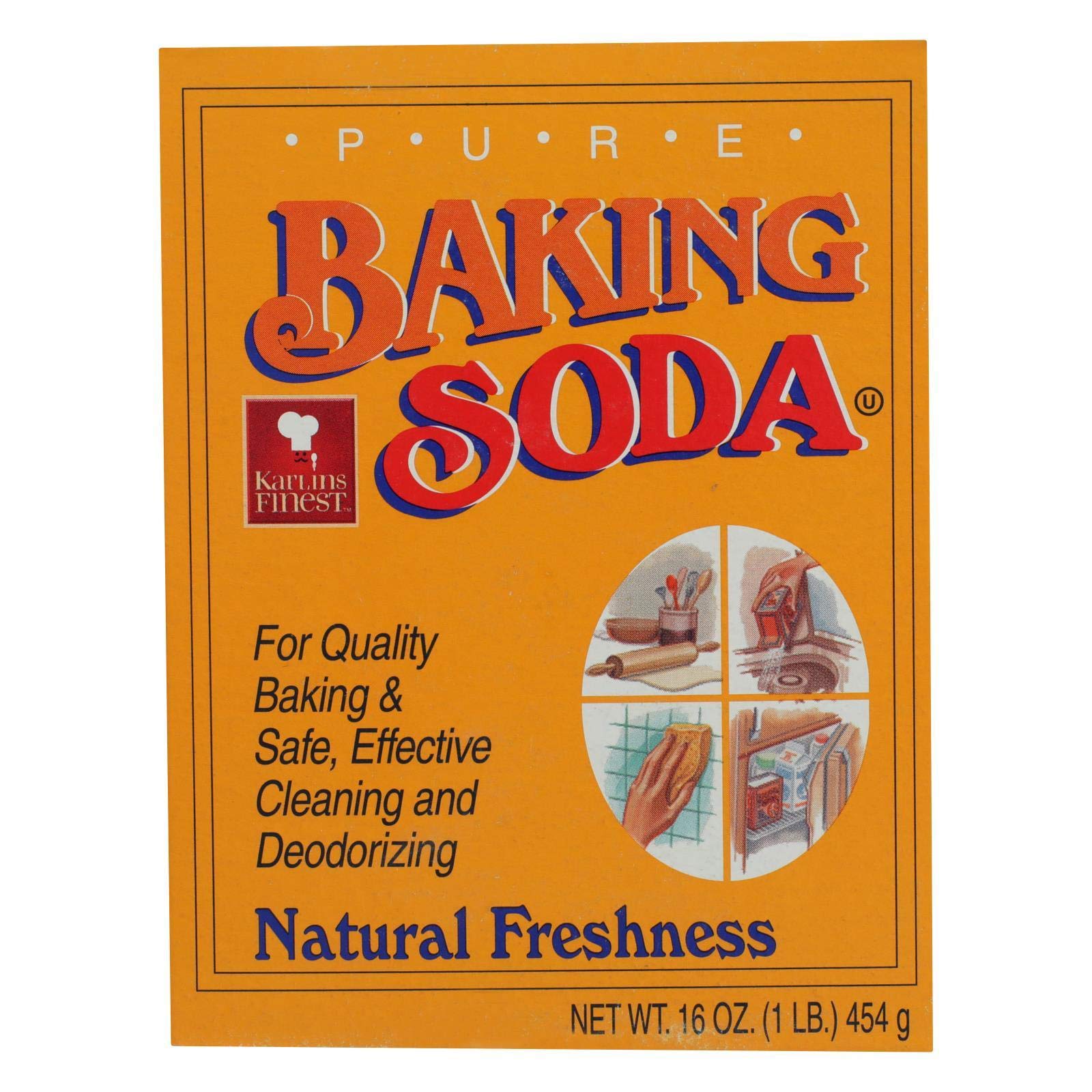 Karlin Pure Baking Soda 16-Ounce (Pack of 24) - Food Grade Sodium Bicarbonate for Baking, Cleaning & Deodorizing - Perfect for Kitchen, Refrigerator & Household Use