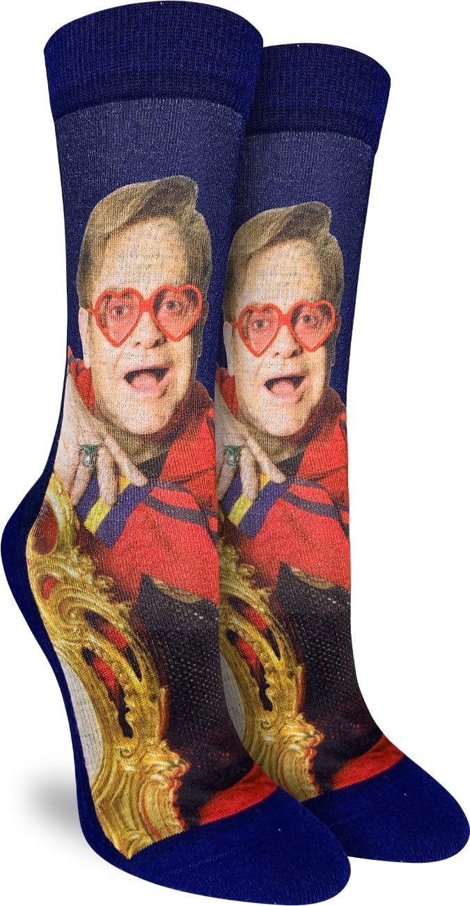 Good Luck Sock Women's Elton John Inspired Crew Socks - Colorful Music Themed Novelty Socks for Adults - Perfect Gift for Musicians & Concert Goers
