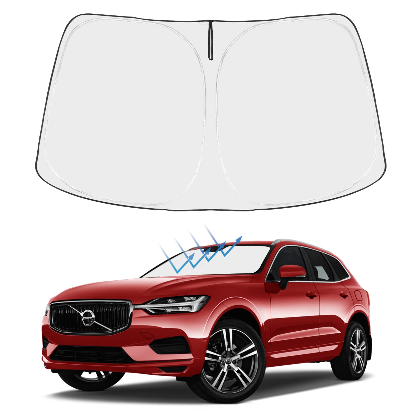 2025 Upgrade Proadsy Custom Fit Front Windshield Sun Shade for Volvo XC60 SUV (2018-2025) - Foldable Sunshade Protector & UV Blocker for Car Interior Protection | Perfect for Summer Parking & Road Trips