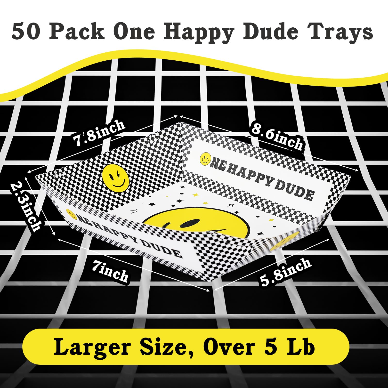 50 Pcs Happy Dude Birthday Party Decorations - Waterproof Disposable Nacho Tray & Hot Dog Holder Paper Food Serving Baskets for 1st Birthday, Baby Shower, BBQ, Picnic, and Outdoor Events
