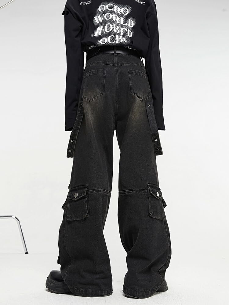 Trendy Baggy Cargo Pants for Men & Women - Y2K Wide Leg Hip Hop Jeans | High Waisted Grunge Streetwear Pants for Casual Wear, Rave Outfits & Urban Fashion