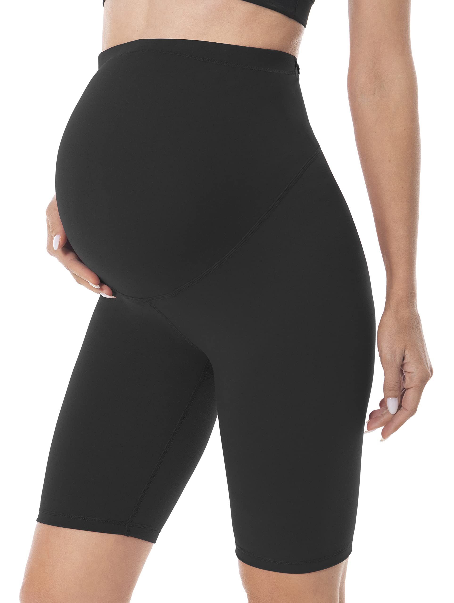 V VOCNI Maternity Biker Shorts - Over The Belly Pregnancy Workout Shorts for Yoga, Gym & Lounge - High Waisted Stretchy Activewear Bermuda Short Pants (Perfect for Prenatal Exercise, Running Errands & Relaxing at Home)