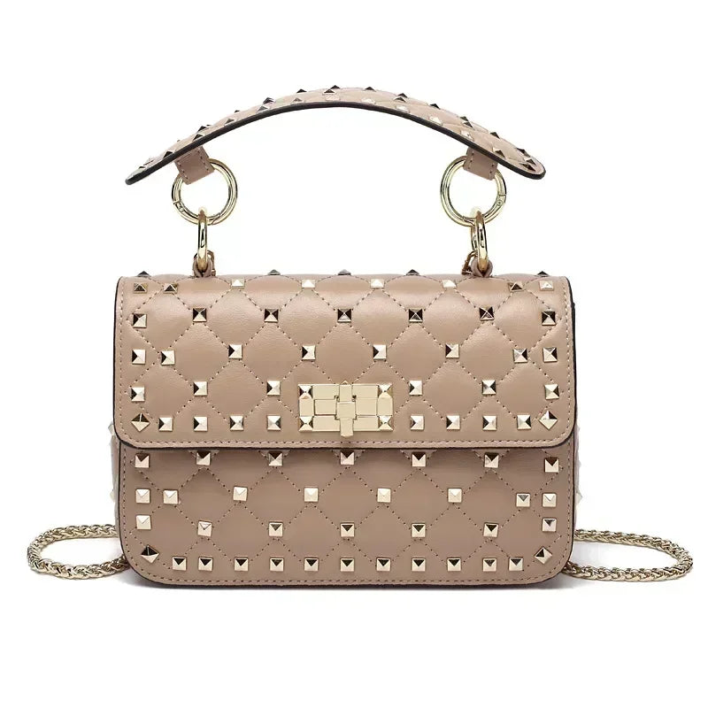 Luxury Women's Sheepskin Leather Handbag with Rivet & Chain Strap - Designer Shoulder Bag & Messenger Purse for Work, Travel & Evening Out