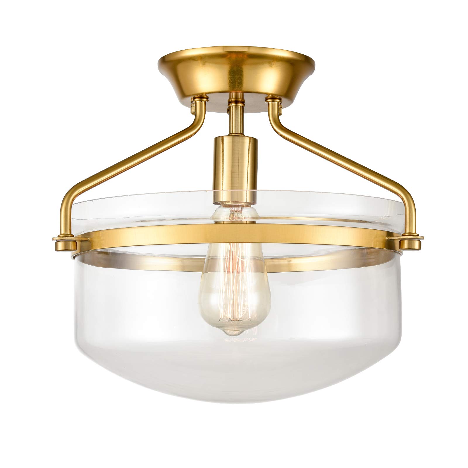 YUBOLE Modern Mid-Century Gold Clear Glass Semi Flush Mount Ceiling Light Fixture - 14