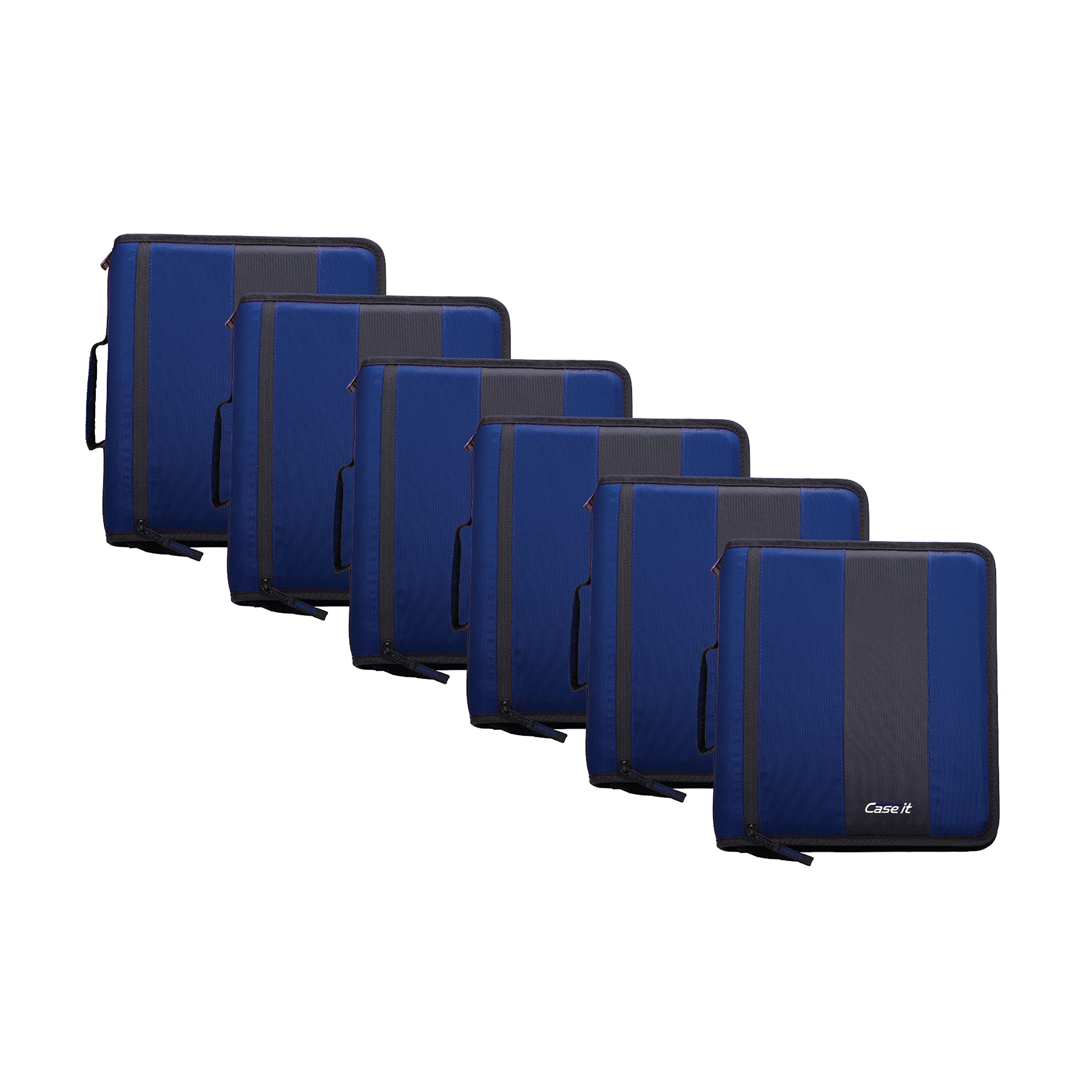 Case-It The Classic Zipper Binder 2 Inch O-Rings - Multi-Pocket Organizer with Shoulder Strap - Holds 350 Sheets - 6 Pack Midnight Blue D-251 - Perfect for School, Office & Document Storage