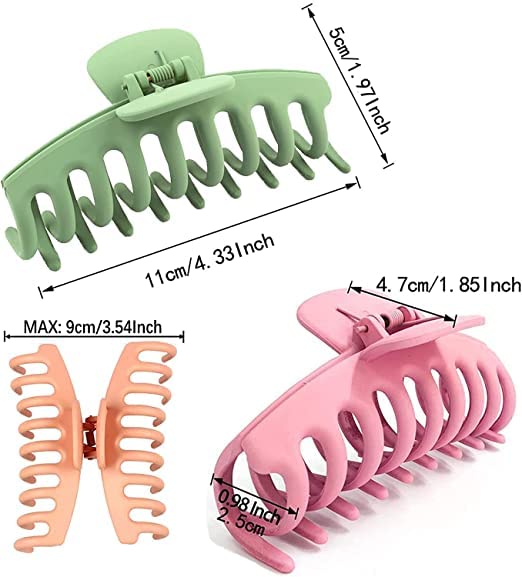 ALIBA COLLECTION 4.3 Inch Non-Slip Hair Claw Clips for Women & Girls - 4 Pack (Black, Khaki, Pink, Green) | Strong Hold Hair Clips for Thick Hair, Ponytails & Updos | Perfect for Work, Gym & Everyday Styling