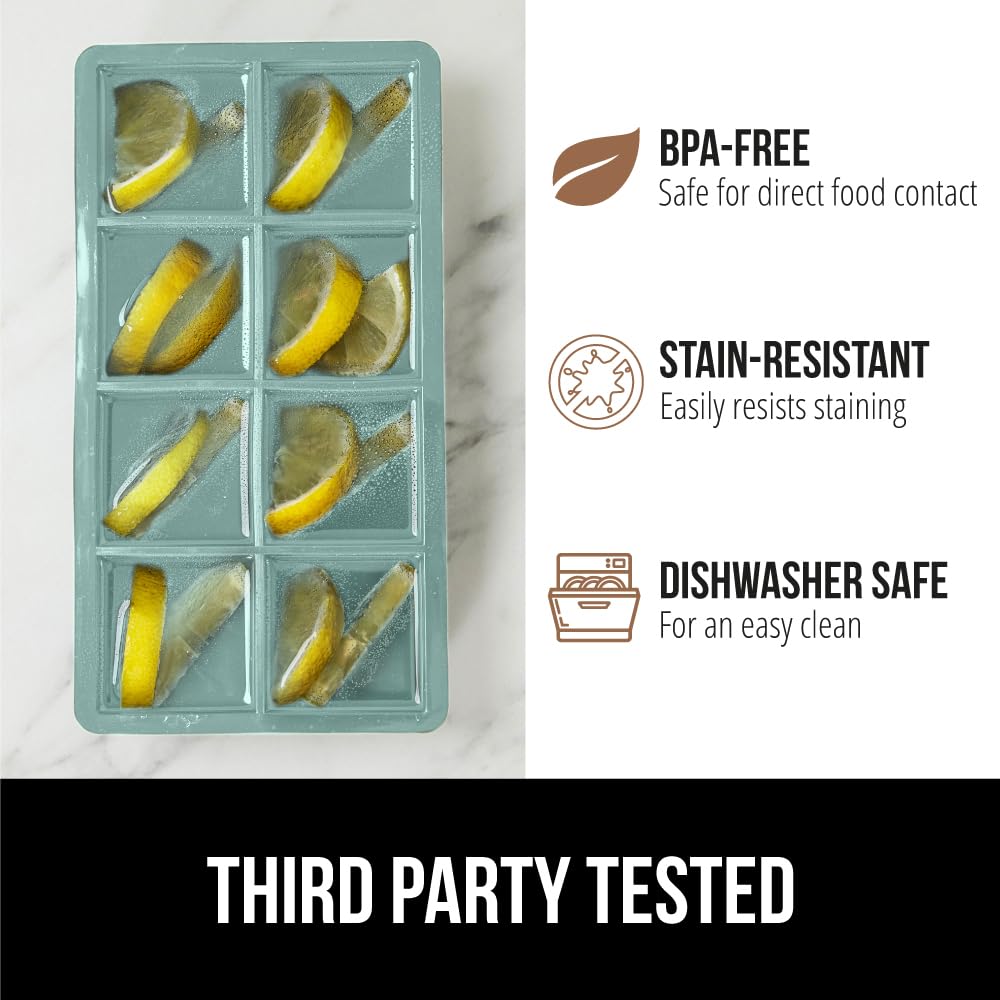 GORILLA GRIP Large Silicone Ice Cube Tray for Freezer - Stackable Lid, Easy Release Mold, 8 Giant Square Slow-Melting Ice Cubes for Whiskey, Cocktails, Iced Coffee | Perfect for Home Bars, Kitchen Essentials & Entertaining | 1-Pack Mint Green