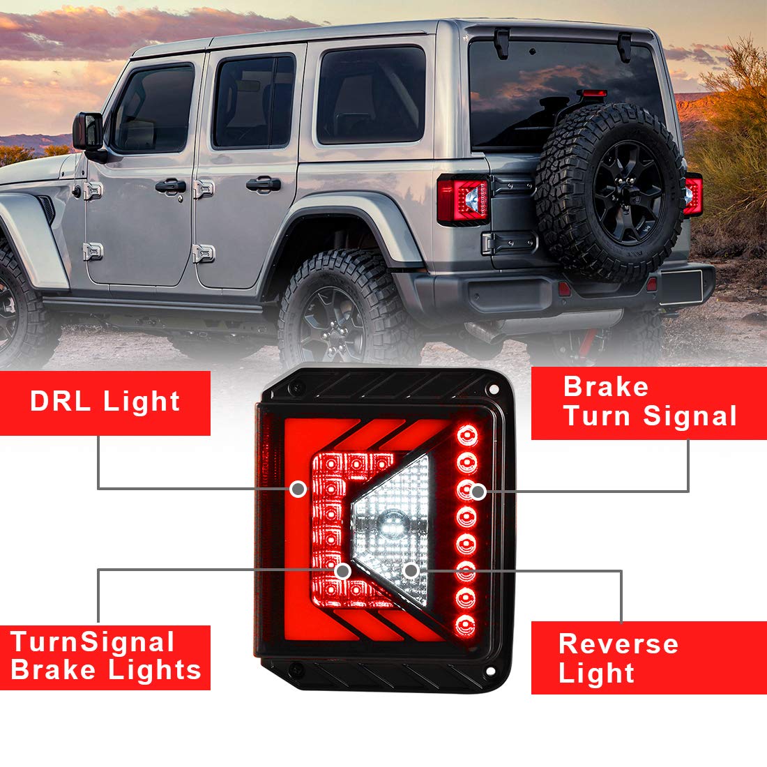 Nixon Offroad LED Tail Lights Assembly for 2007-2018 Jeep Wrangler JK - Pair with LED Turn Signals, DRL & Brake Lights - Clear Lens (Passenger & Driver Side) - Perfect for Off-Roading & Night Driving