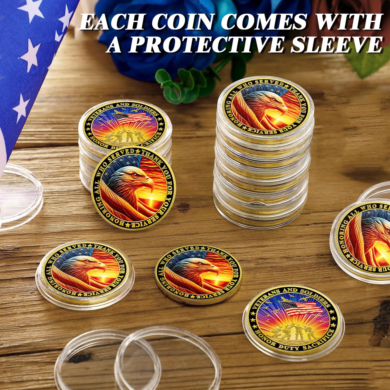 CHURYUML 82Pcs Military Challenge Coins Bulk Set - Honoring Veterans, Army Navy Service Men & Women | Perfect for Veterans Day Gifts, Military Appreciation, Thanksgiving & Ceremonial Events