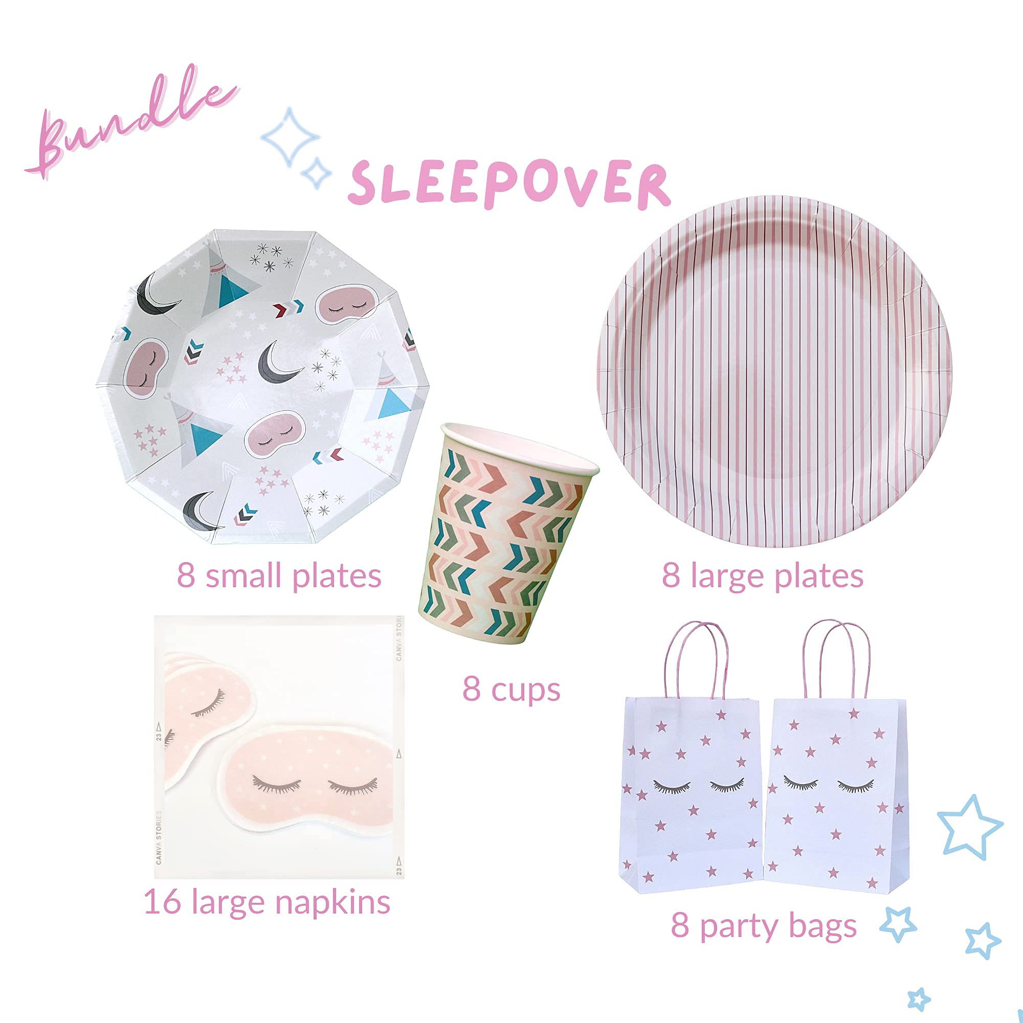 Teepee Glamper Sleepover Themed Birthday Party Supplies Set - 20-Piece Kit with Plates, Cups, Napkins & Goodie Bags for Girls' Slumber Parties, Camping Themed Events & Birthday Decorations
